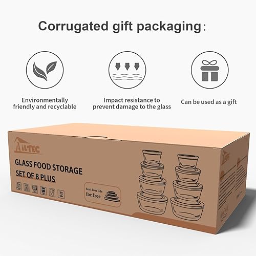 Miniatura 7 de Recipientes de vidrio para almacenamiento de alimentos con tapas, recipientes de vidrio para preparación de comidas para el almuerzo, juego de 8