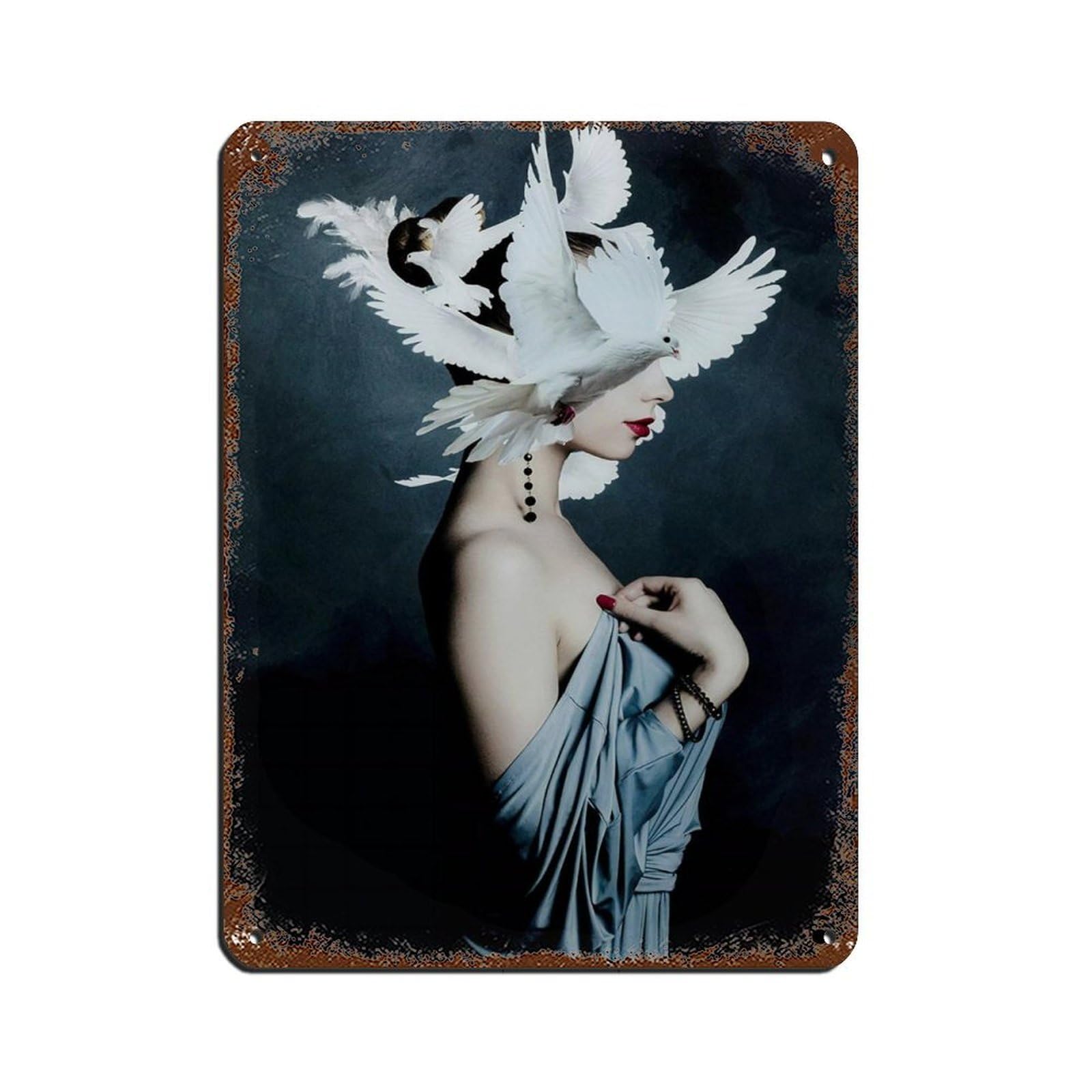 Fashion Woman Art Poster Tin Sign Vintage Metal Pub Club Cafe Bar Home Wall Art Decoration Poster Retro 12x16inch(30x40cm)
