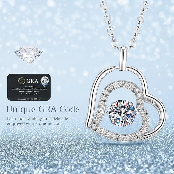 Moissanite Heart Necklace for Women, 0.5 Carat Moissanite Pendant with 925 Sterling Silver Necklace, Anniversary Birthday Mothers Day Christmas Valentines Present for Mom Wife Girlfriend - Image 4