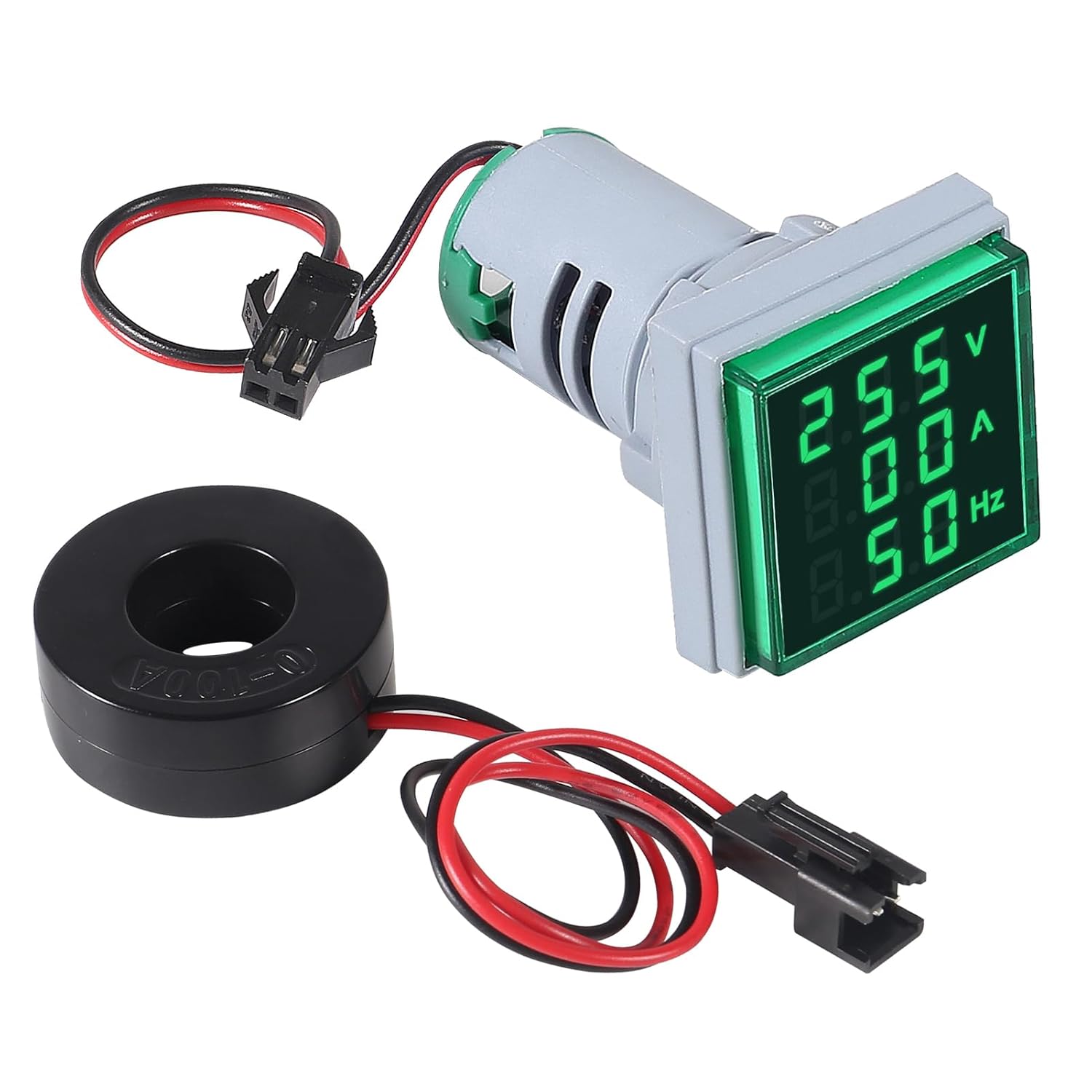 3pcs 3 in 1 60-500V 0-100A AC Digital Ammeter Voltmeter, 22mm Square Digital Tube Screen with Transformer, LED Display Voltage Detector Current Tester Gauge(Green)