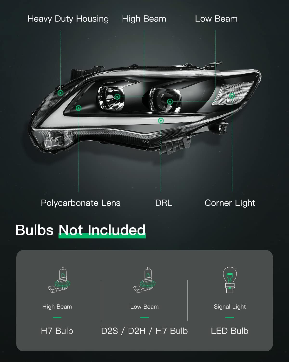 MOSTPLUS Projector Headlamp Headlights Compatible For TOYOTA COROLLA 2011-2013 Not Fit Corolla LE : Buy Online At Best Price In KSA - Souq Is Now - Foto 6