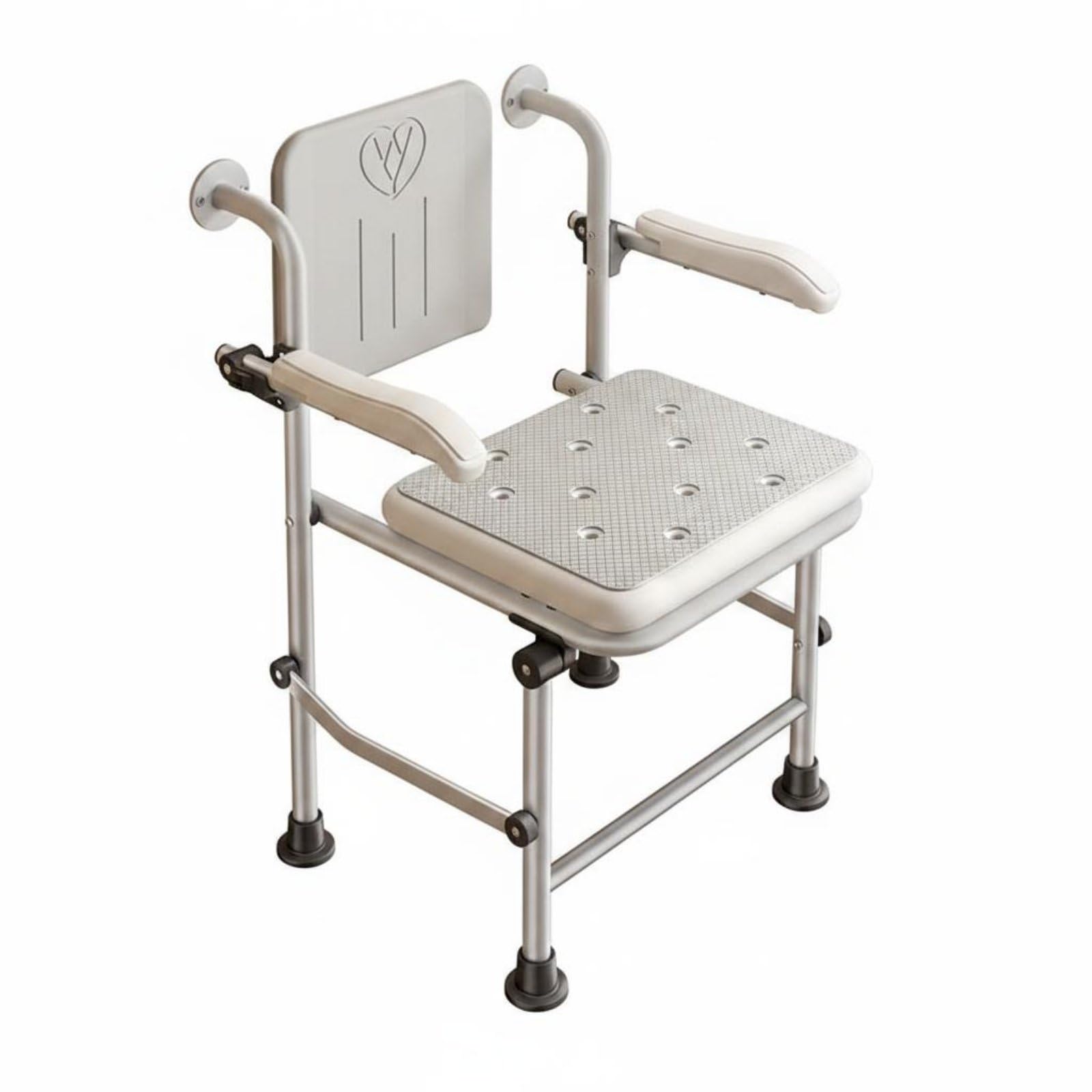 Asiento de Baño Plegable Silla de Ducha Taburete de Baño Banco de Baño con Asiento Ergonómico con Drenaje y Reposabrazos Adecuado para Mayores Mujeres, Banqueta Plegable C/Respaldo