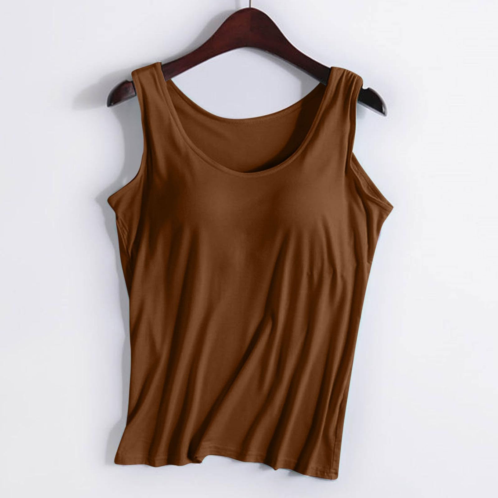 Tanks with Built in Bra for Teens Camisole Spaghetti Strap Workout Yoga Shirts Basic Padded Tank Tops Summer Clothes Bronze
