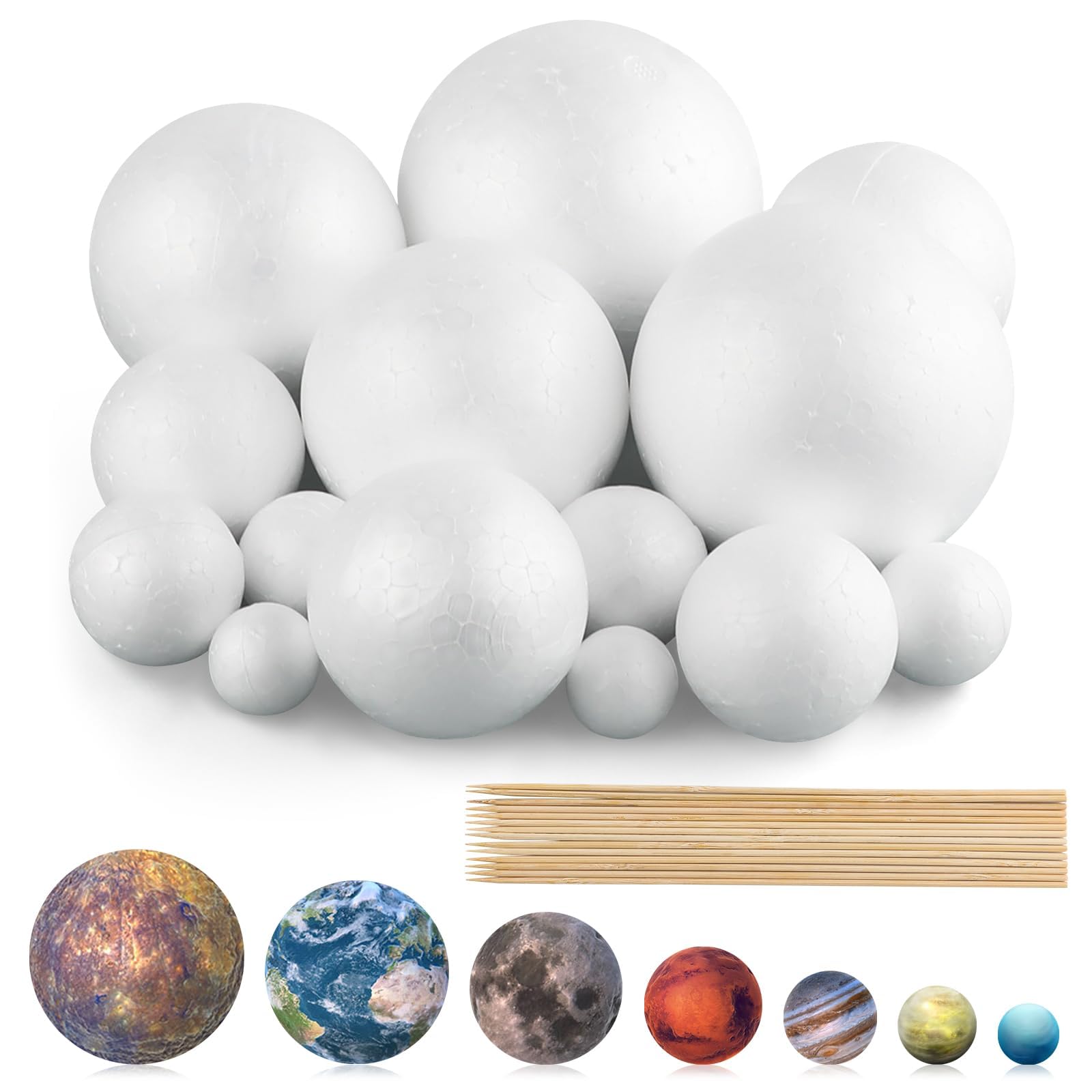 40PCS Solar System Model Kit for STEM Learning, 20 Polystyrene Foam Balls with 20 Bamboo Sticks, DIY Planet Science Projects for School, Educational Astronomy & Hands-On Learning