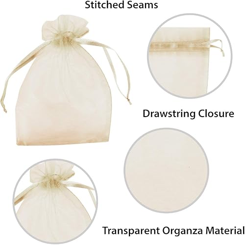 Miniatura 4 de Paquete de 100 mini bolsas transparentes de organza con cordón de 5 x 7 pulgadas, bolsas de joyería para bodas, decoraciones de fiestas, regalos de