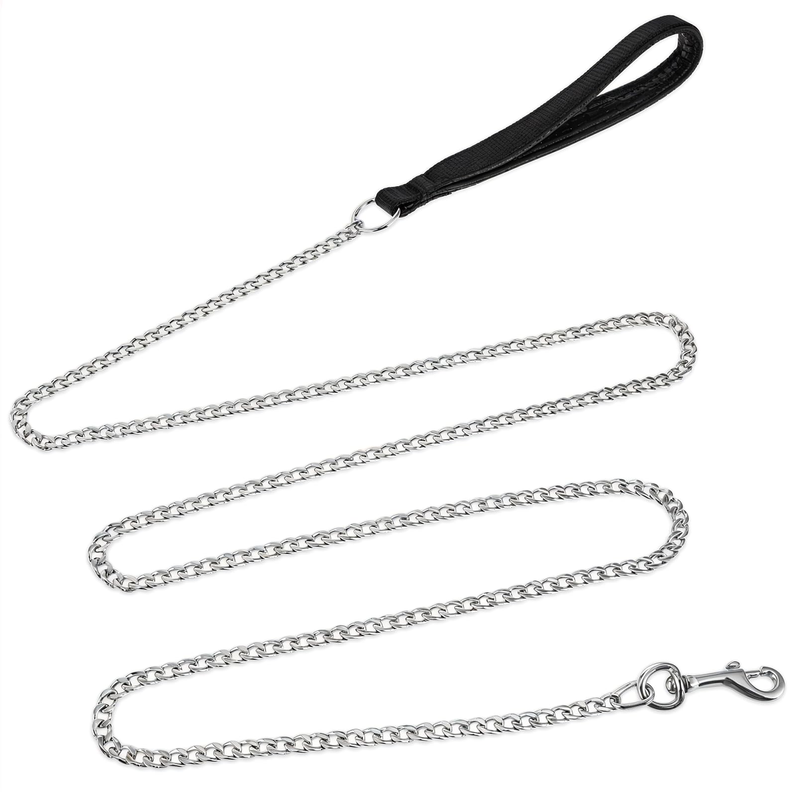 JIYIN 6FT Metal Dog Leash, 6FT Chew Proof Pet Leash Chain with Soft Handle, Stainless Steel Cuban Link Chain for Small Dogs Walking,Traffic Training