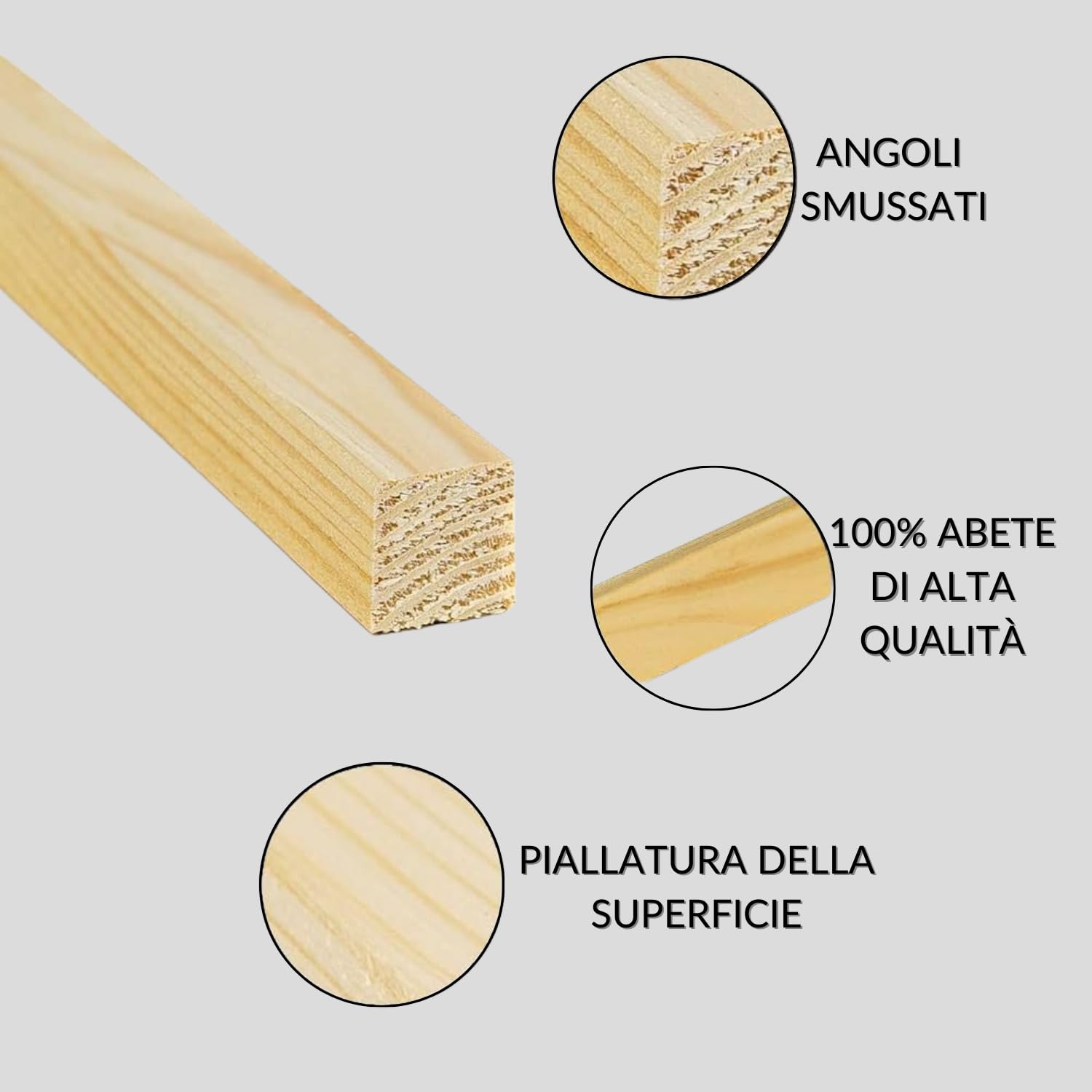 TWE Tucci Wood Essence Listelli Legno Massello Abete Alta Qualità Tavole Piallate su Quattro Lati Smusso su Spigoli al Metro Made in Italy 1 Confezione 16 pz (15x15x2000) mm