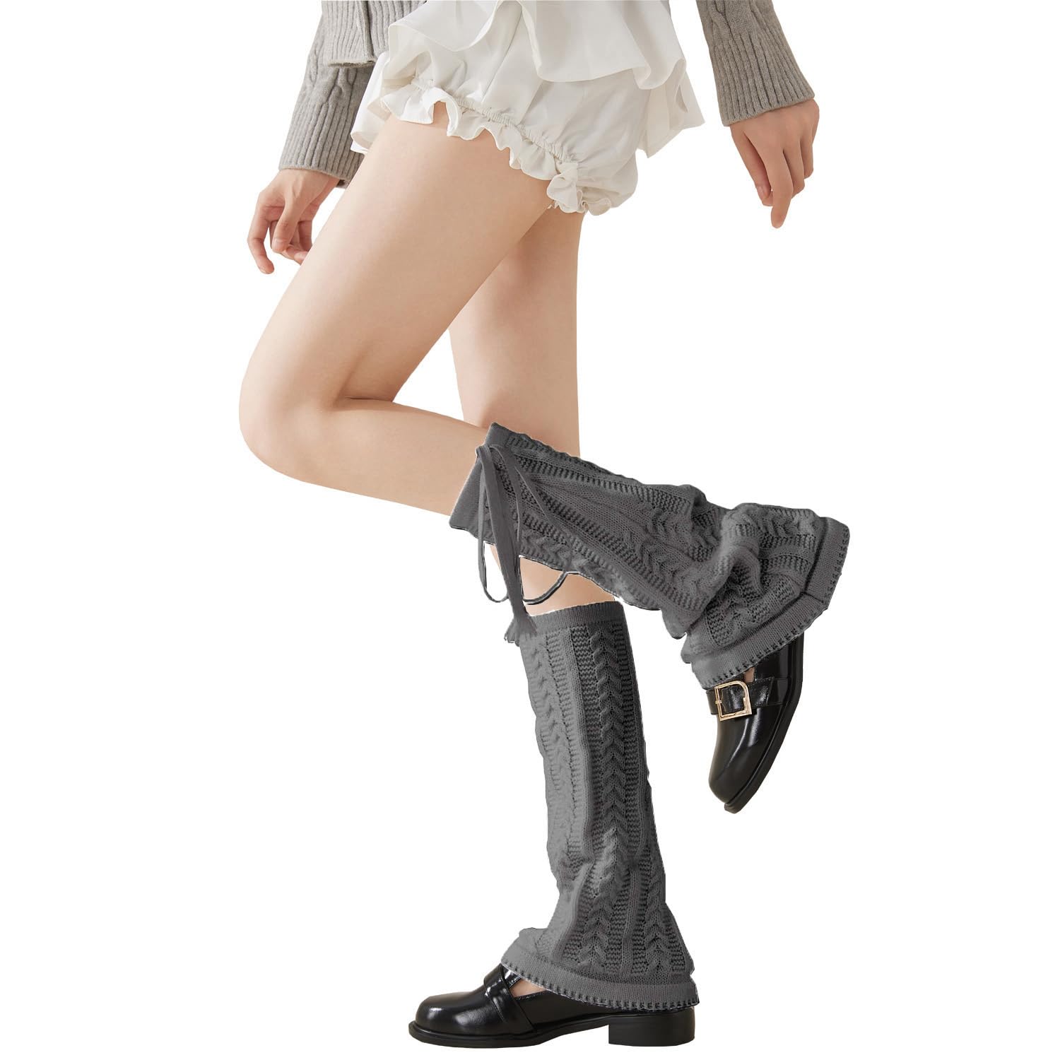 Kawaii Leg Warmers Y2K Knit Lace up Leg Warmers Cute Japanese Harajuku Lolita Leg Warmer for Women Girls