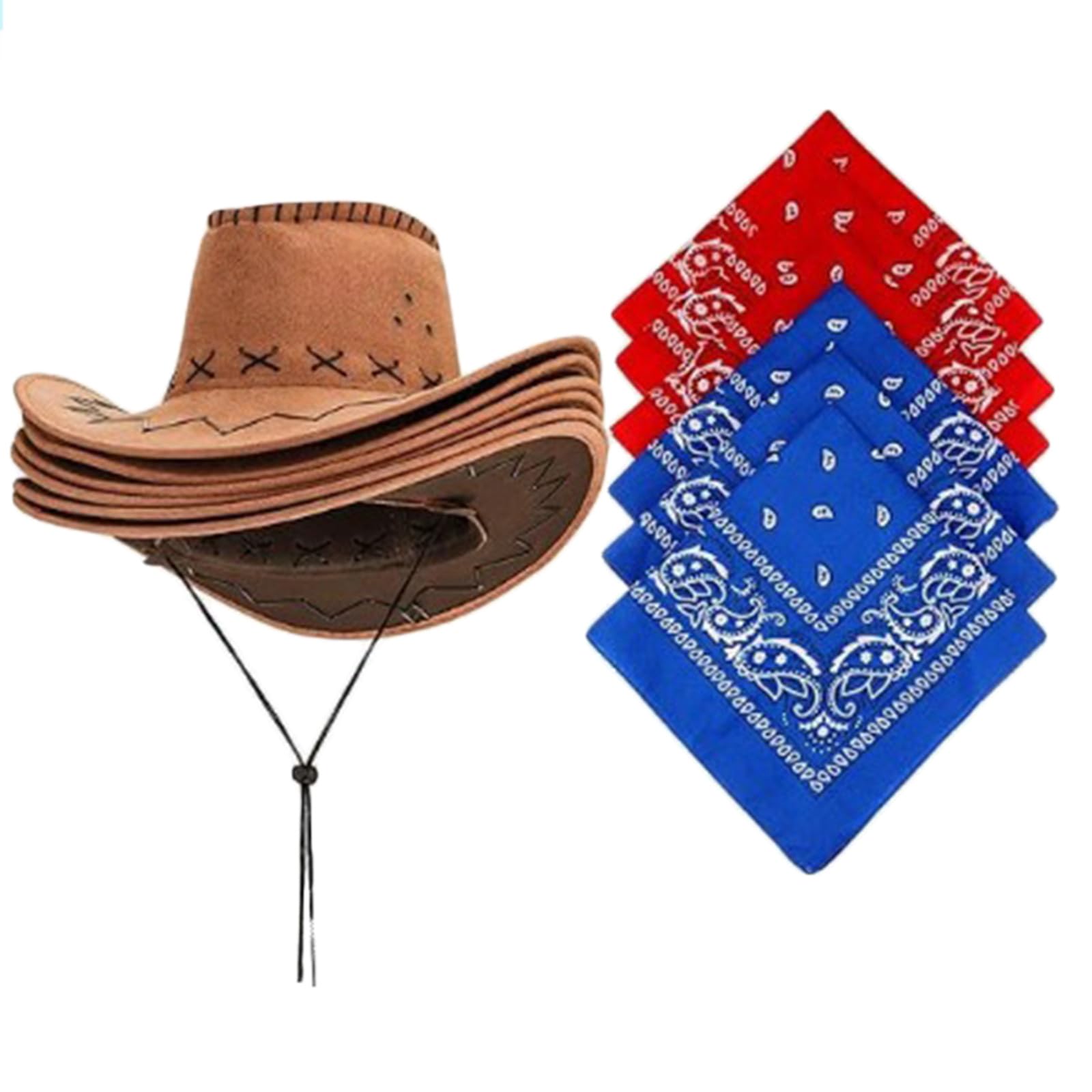 Lot de 12 chapeaux de cowboy occidentaux bandanas pour fête prénuptiale, chapeau de cowgirl foulard, costume pour adulte, accessoires de fête, chapeau de cowboy pour fête