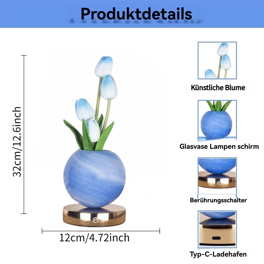 Luce Notturna Decorativa A Tulipano A Led, Luce Romantica Radiante | Base Touch Control, Design Floreale Realistico, Luce Calda E Morbida for Un Sonno Tranquillo(G)