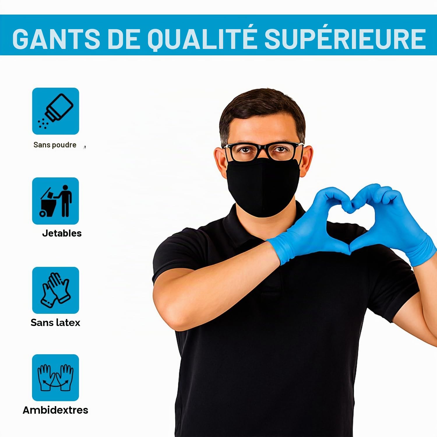 Gants en nitrile Just Health | Sans poudre, sans latex, ambidextres, jetables, flexibles et résistants | Utilisation polyvalente | Gants en nitrile bleus | 1000 pièces-XL