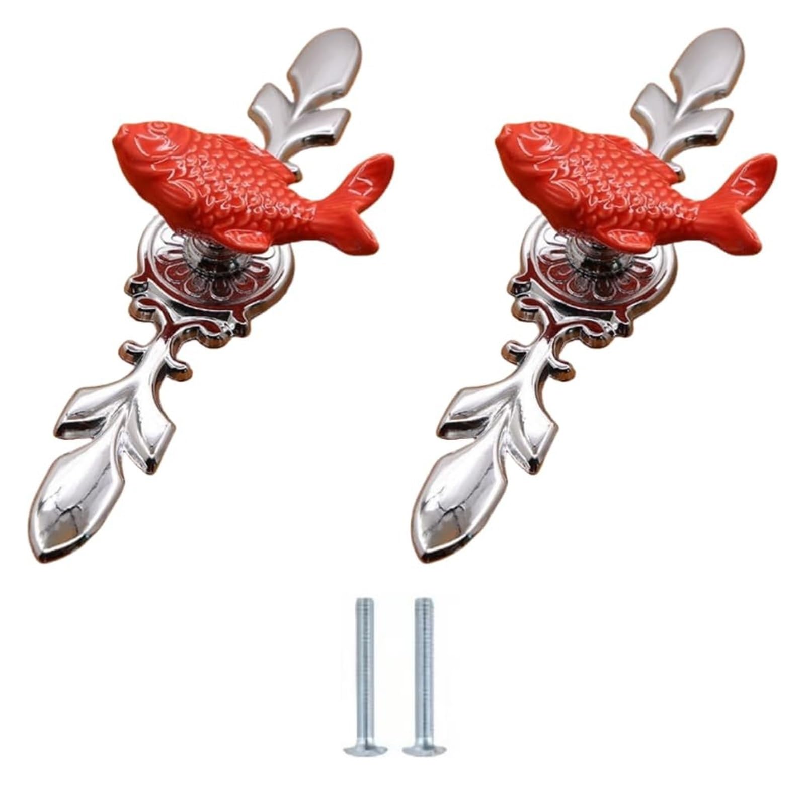 LQZAXSRDR Ceramic Cupboard Drawer Handle Knobs, Ceramic Zinc Alloy Kitchen Door Knobs Pack of 2 Red for Cabinets Drawers(Red Grass Carp-Large)