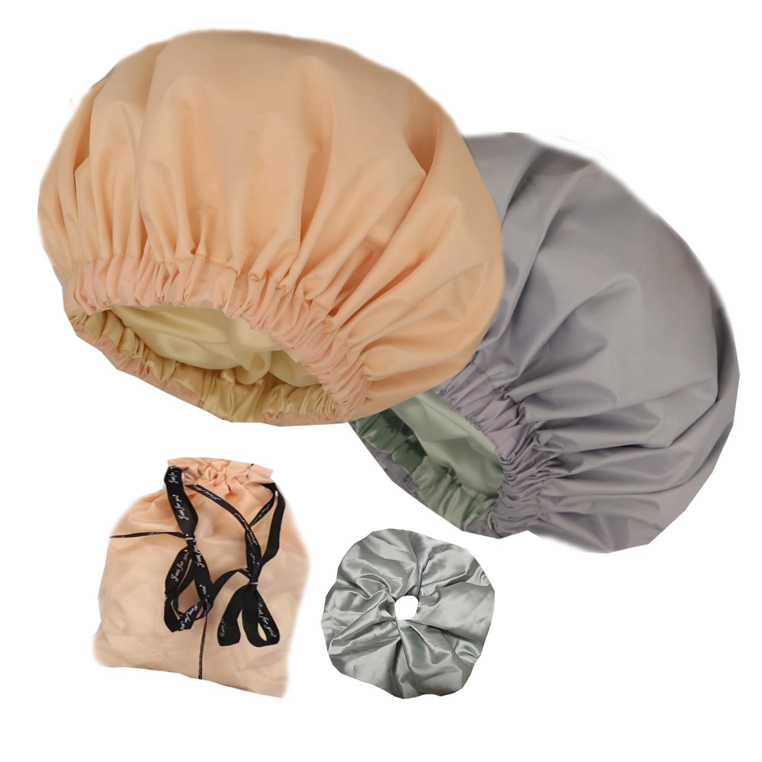 2Pcs Genergy Shower Cap for Women, Adjustable, Large& Reusable &Satin Lined Shower Cap Waterproof, Washable &Double Layers &Reversible Bath Bonnet(