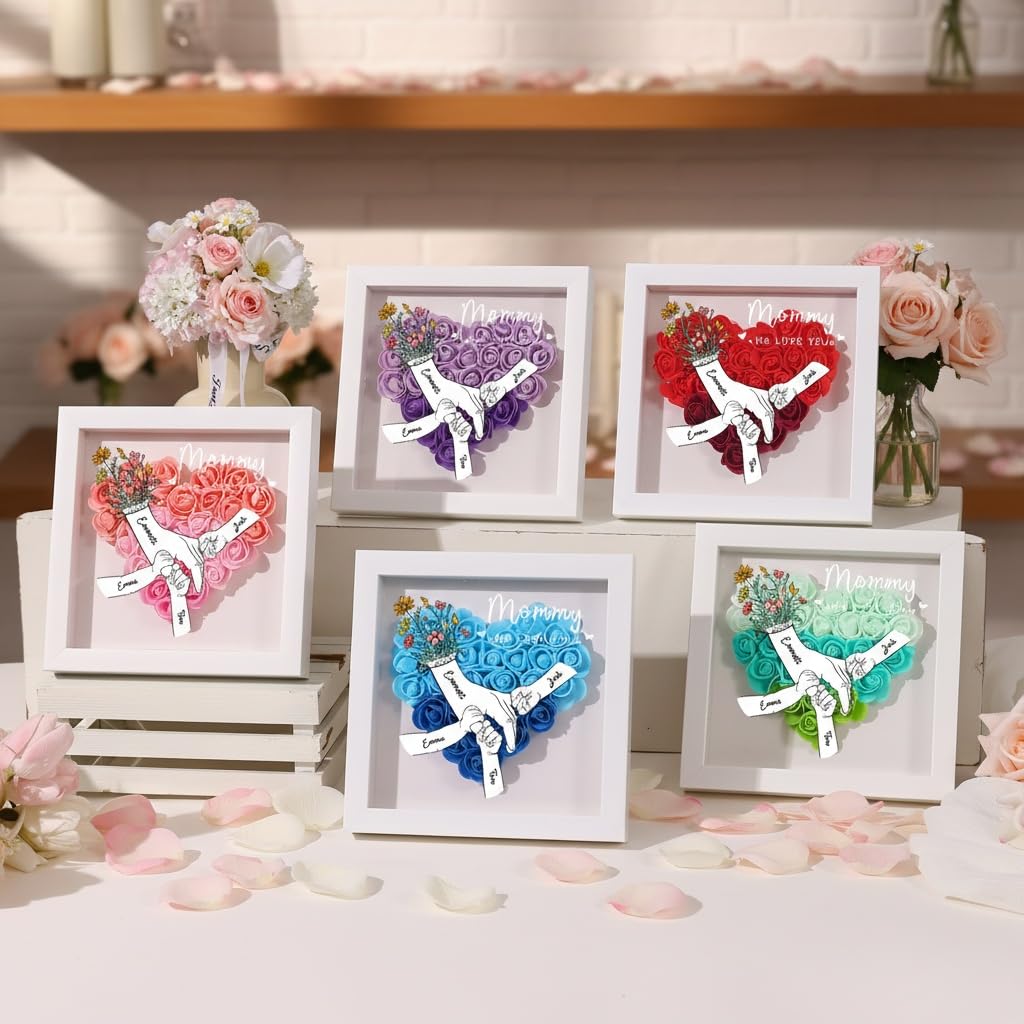 kaululu Regalo Festa della Mamma, Cornice Decorativa Personalizzata con Rosa e Incisione Nome Regalo Personalizzato per Donna (A-Verde)
