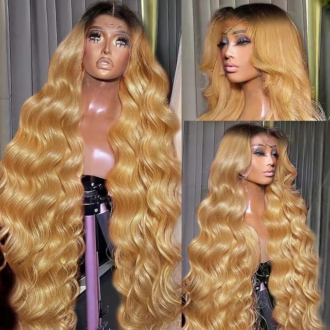 AMIRTY 200% density 13x6 Honey Blonde Lace Front Wigs Human Hair 13x6 Body Wave Lace Front Wigs Human Hair for Women Ombre HD Transparent Lace Frontal Wig Human Hair Pre Plucked with Baby Hair 28inch