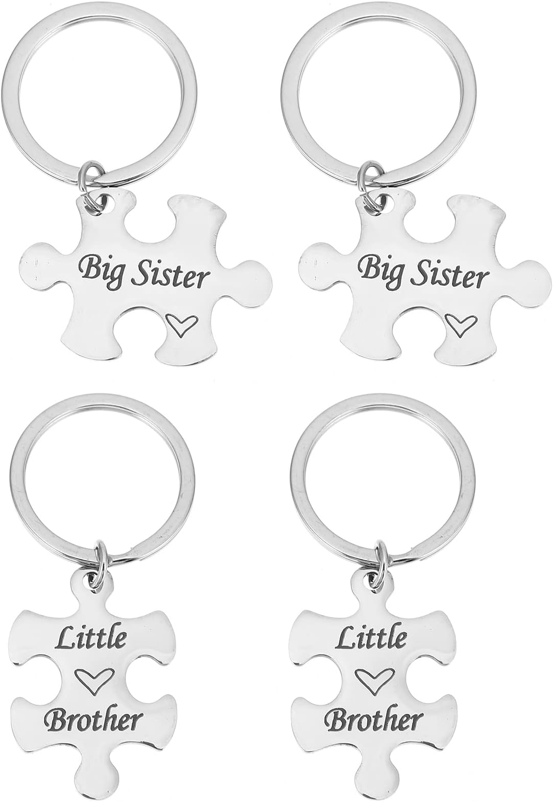 PartyKindom Stainless Steel Puzzle Keychains Unique Eye Catching Family Keyrings for Sister Brother Set, Premium Stainless Steel Keychains for Keys, Matching Couple Or Sibling Pair