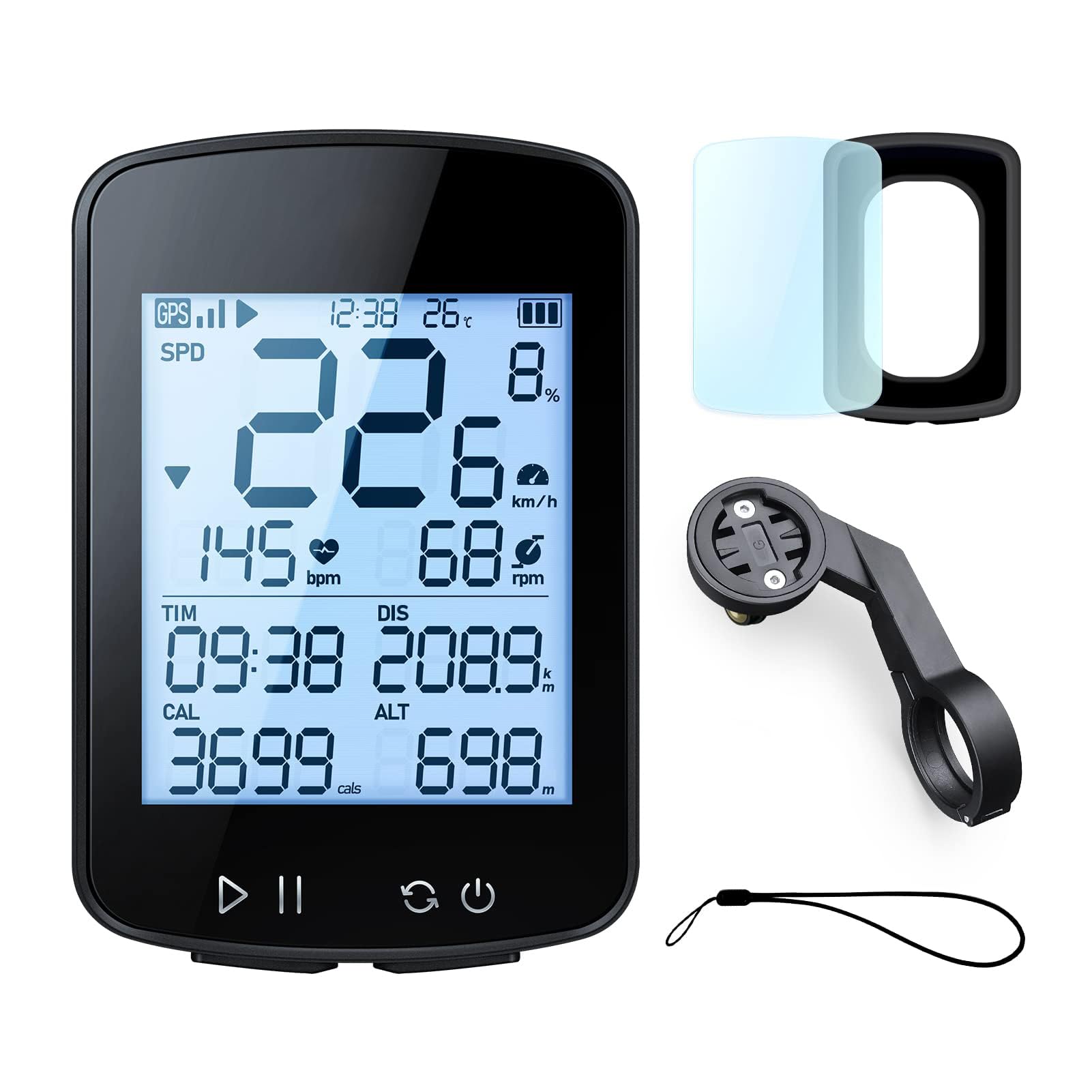 G+ Wireless Bike Computer, GPS Cycling Speedometer and Odometer with Bluetooth and ANT+, Bicycle Accessories with LCD Display, Waterproof MTB Tracker Fits All Bikes