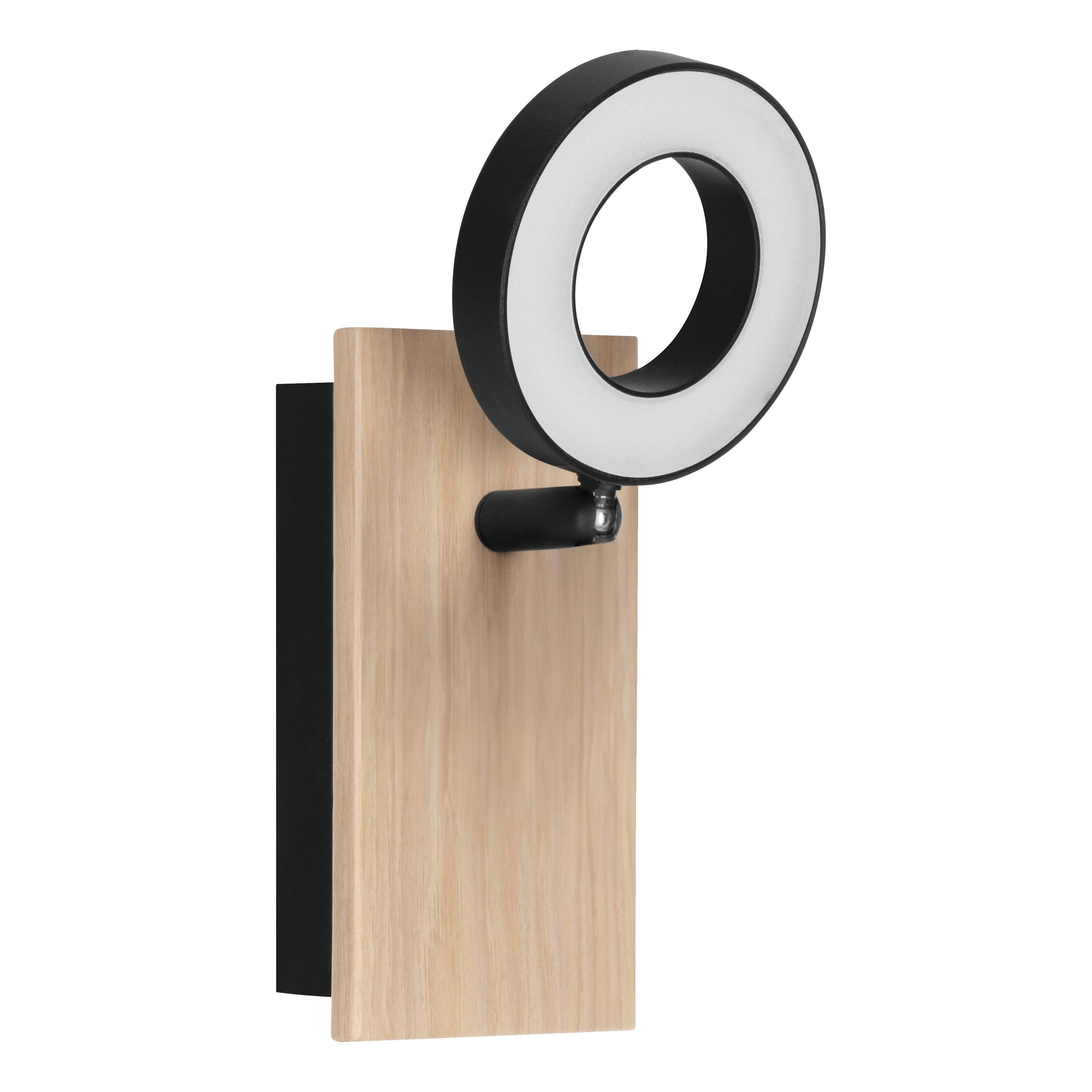 Eglo LED Indoor Wall Light Rielves, Mounted Lamp with Adjustable Spot, Wooden Spotlight in Brown and Black Metal, FSC-Certified Spotlight, Warm White