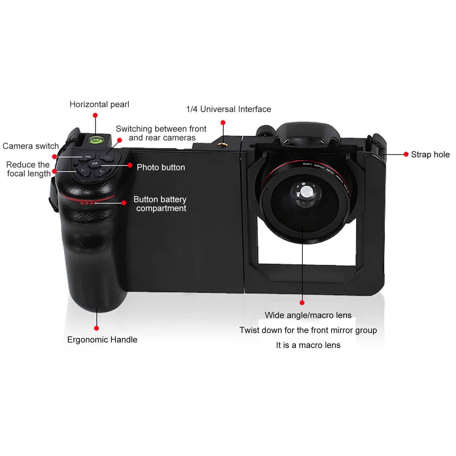 Jectse Impugnatura Universale per Telefono, Stabilizzatore Bluetooth con Obiettivo Macro Grandangolare e Stabilizzatore per la Fotografia, Compatibile con Smartphone Fino a 16,8x8,2 cm.
