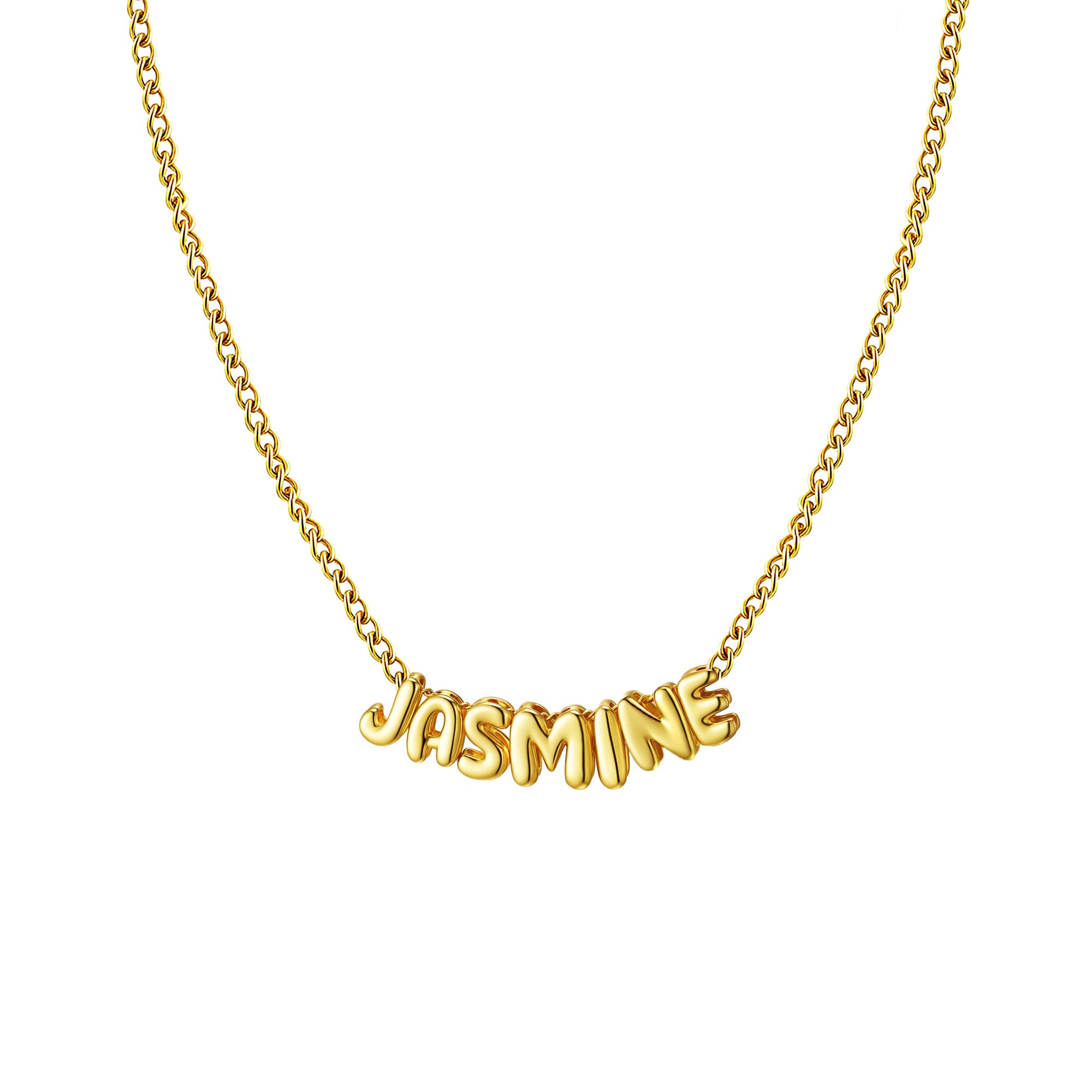 Ldurian Personalized Bubble Name Necklace, Tiny Name Plate Pendant Necklace, 14K Gold Plated Charm Cute Pre-made Jewelry for Women