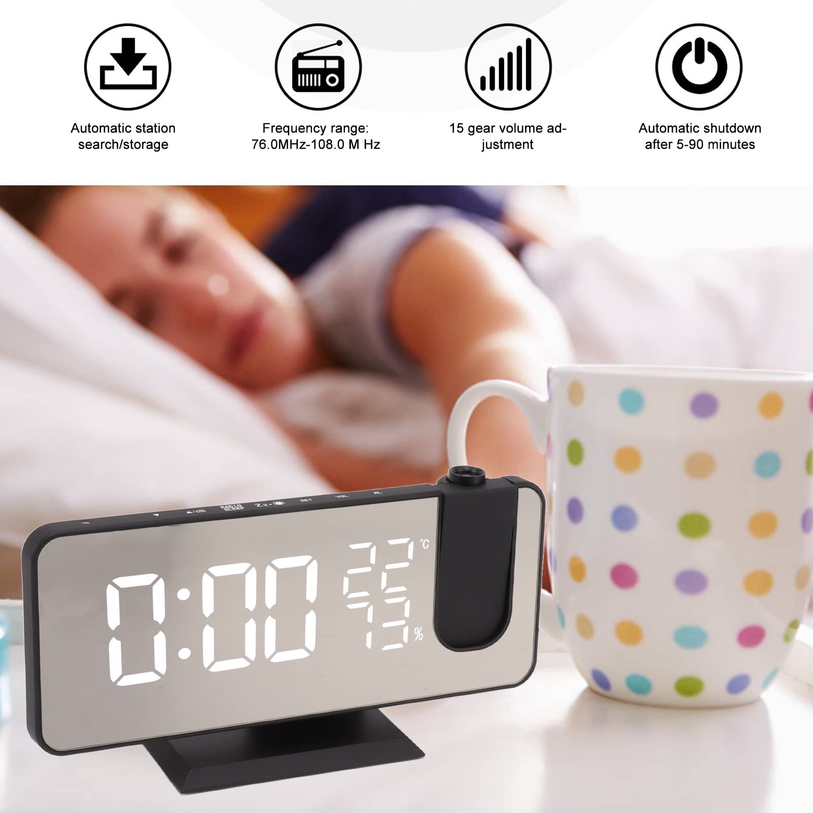 Despertador de proyección Digital LED, Despertadores de proyección para dormitorios, Radio FM Despertador Inteligente Digital LED Despertador para Dormitorio Junto a la CAM (Letras Azules)