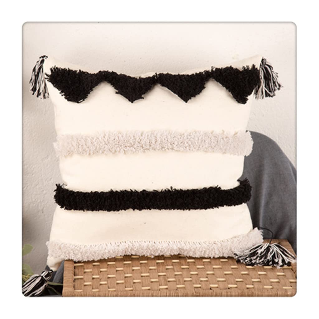 MFJGHU Geometric Tassels Cushion Cover Tuft Woven Pillowcase White Black Pillow Home Sofa Decoration 45x45cm(Style B)