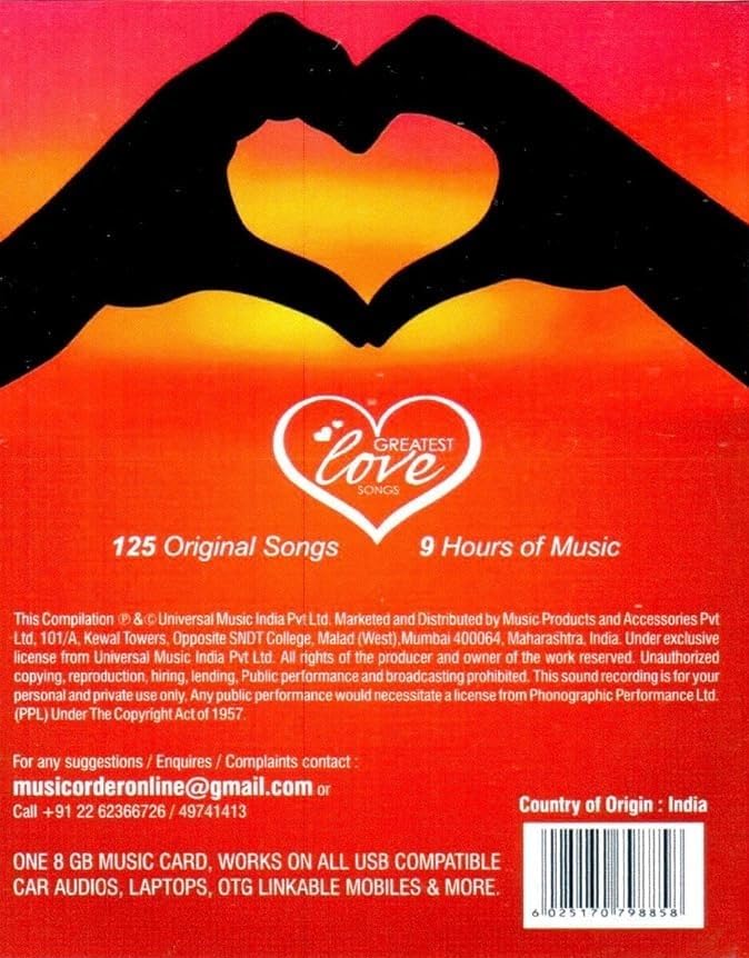 Greatest Love Songs - 8 GB Pen Drive/USB/Music Card, PRE-Recorded