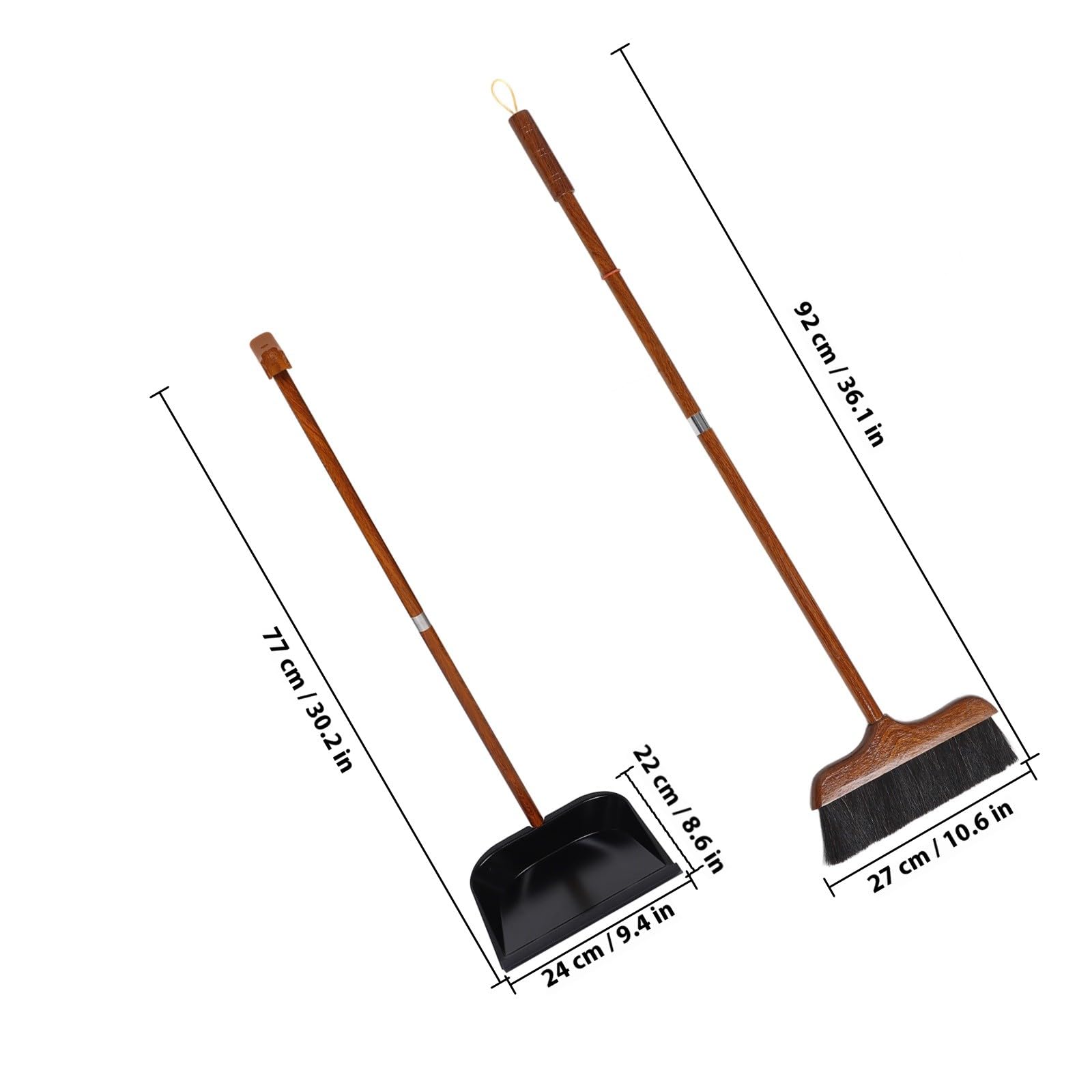 KICHOUSE Recogedor y Escoba de Redwood con Mango Cepillo de Cerdas Suaves para Suelos Delicados Recogedor de Gran Capacidad para Interiores y Exteriores para Cocina y Eliminación de Pelo