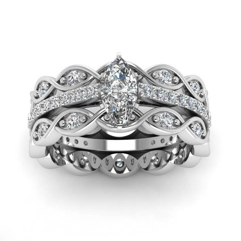 Gy Jewelry Marquise Cut 1ct Cubic-Zirconia cz White Gold Filled Women's Wedding Ring Sets