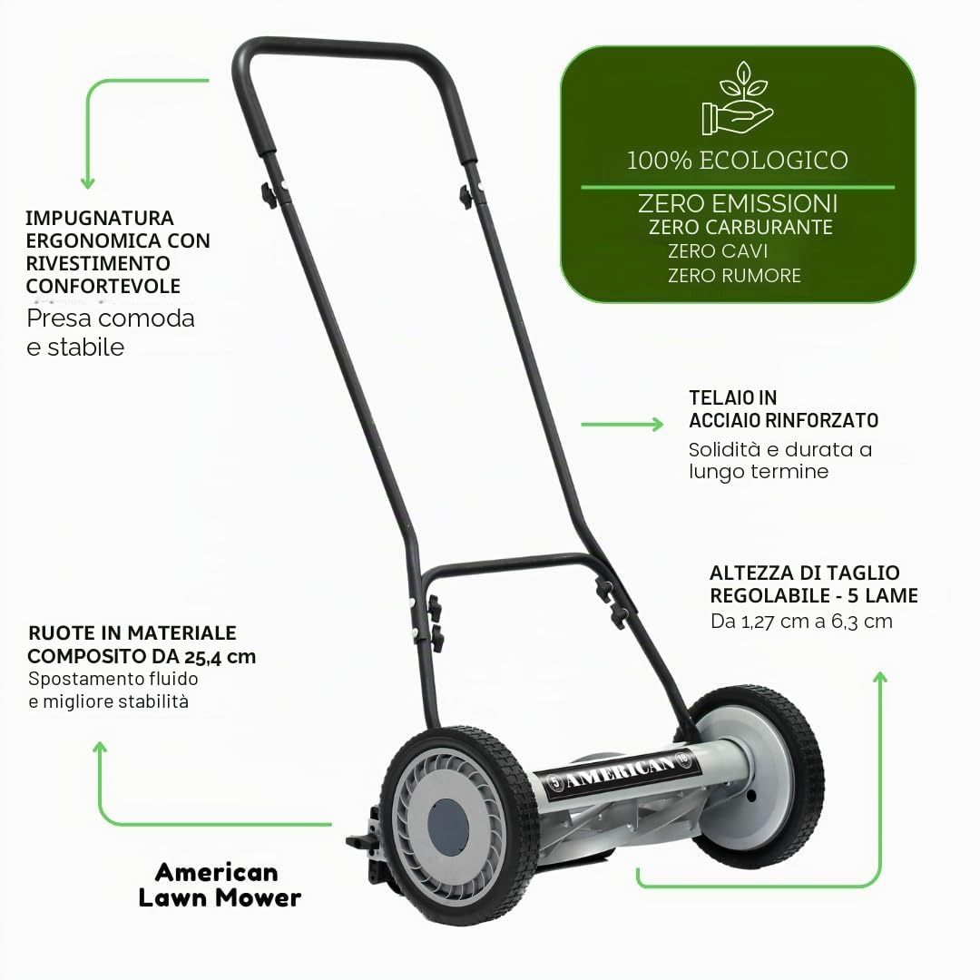 American Lawn Mower 1815-18 45,7 cm 5 lame a spinta tosaerba tosaerba, nero