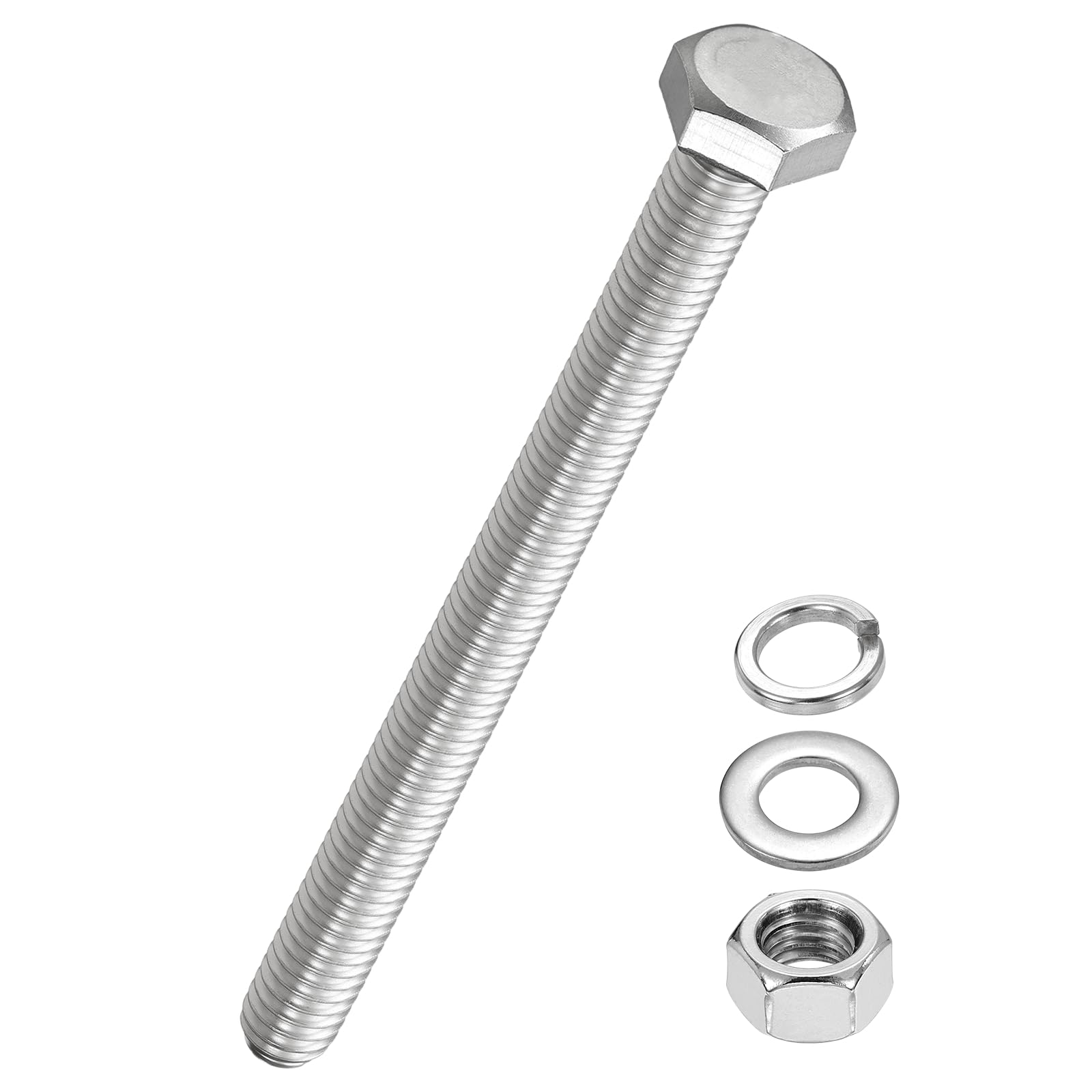 Kozelo 24 Pcs Bolts and Nuts Washers Kit - [5/16"-18x4-1/2"] 304 Stainless Steel Hex Tap Bolt Assortment Fully Threaded Hexagon Head Machine Bolts Right Hand, Silver Tone — image 1