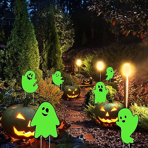 IRmm Halloween Decorations Outdoor Yard Signs, 6PCS Glow in The Dark Halloween Ghost Yard Signs with Stakes, Halloween Yard Decorations for Front Yard Lawn Patio Garden Decor