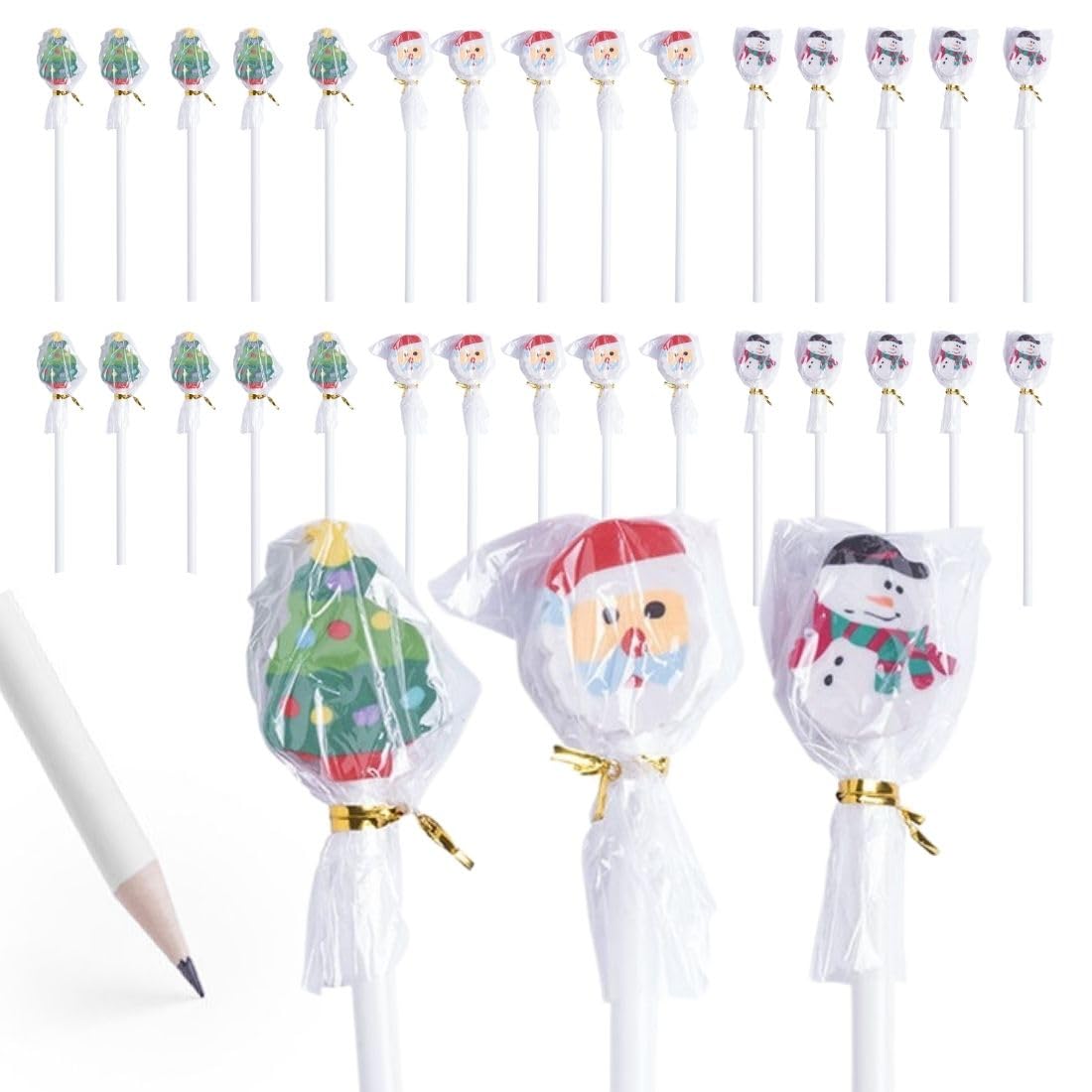 Lote 150 Lápices Navideños Con Goma – Modelos Árbol, Muñeco de Nieve y Papá Noel – Regalo Ideal Para Colegios, Empresas o Eventos – Venta al Por Mayor