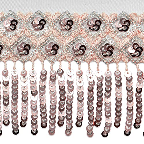 Trims by the Yard Emmalyne Double Diamond Sequin Spangle Fringe | (5 Yard Cut) Trim | Rose Gold