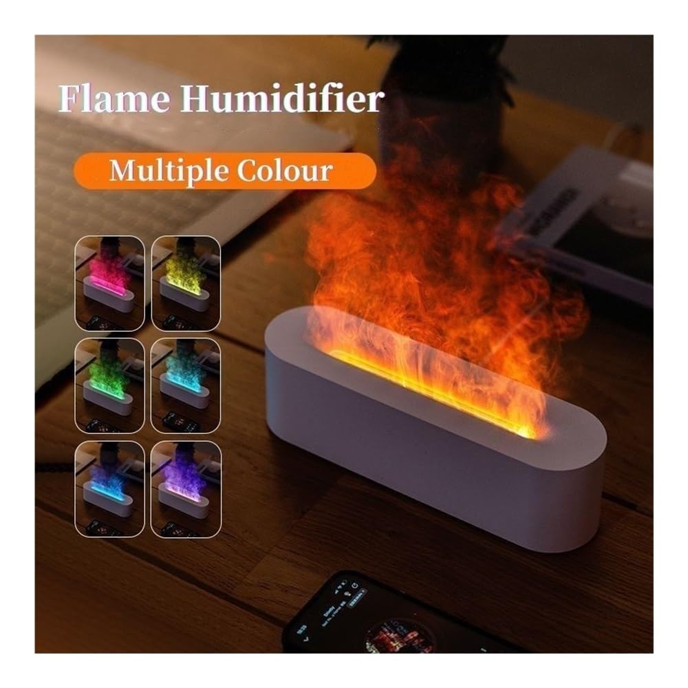 Diffusore di fiamma artificiale per casa desktop umidificatore fiamma colorata con olio essenziale (bianco + controller)