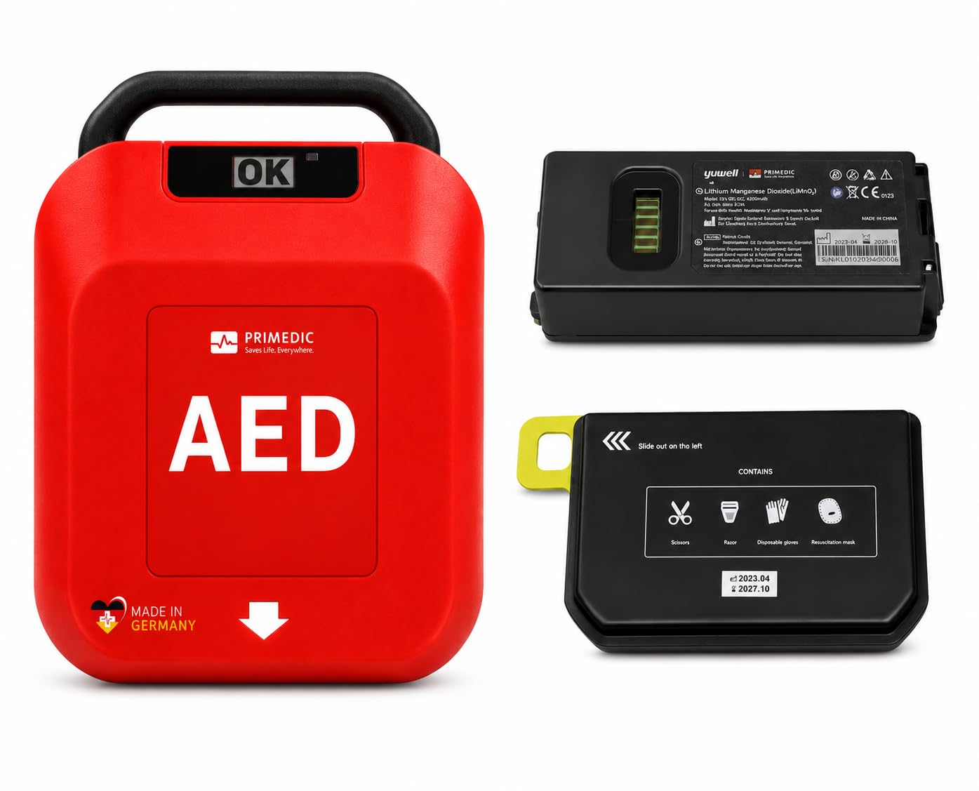 Primedic HeartSave YA Defibrillatore, adatto a dilettanti con erogazione automatico della scarica, 8 anni di Garanzia, Made in Germany, Certificazione MDR 2027, Lingua: ITA/GER