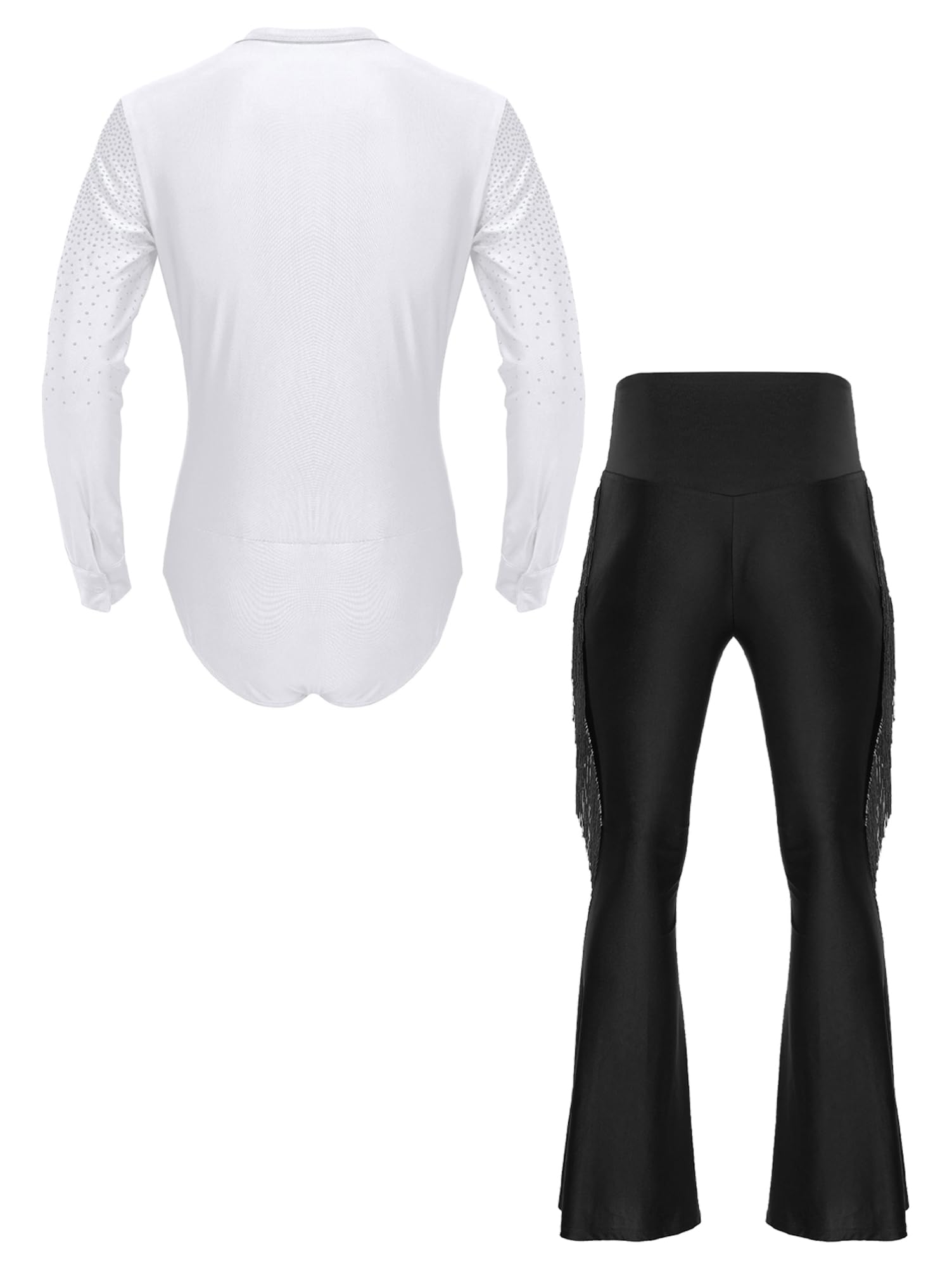 Alvivi Body Uomo Danza Latino Camicia e Pantaloni con Frange da Danza Classica Moderna Abito da Ballo Salsa Tago Bodysuit da Pattinaggio Artistico Dancewear