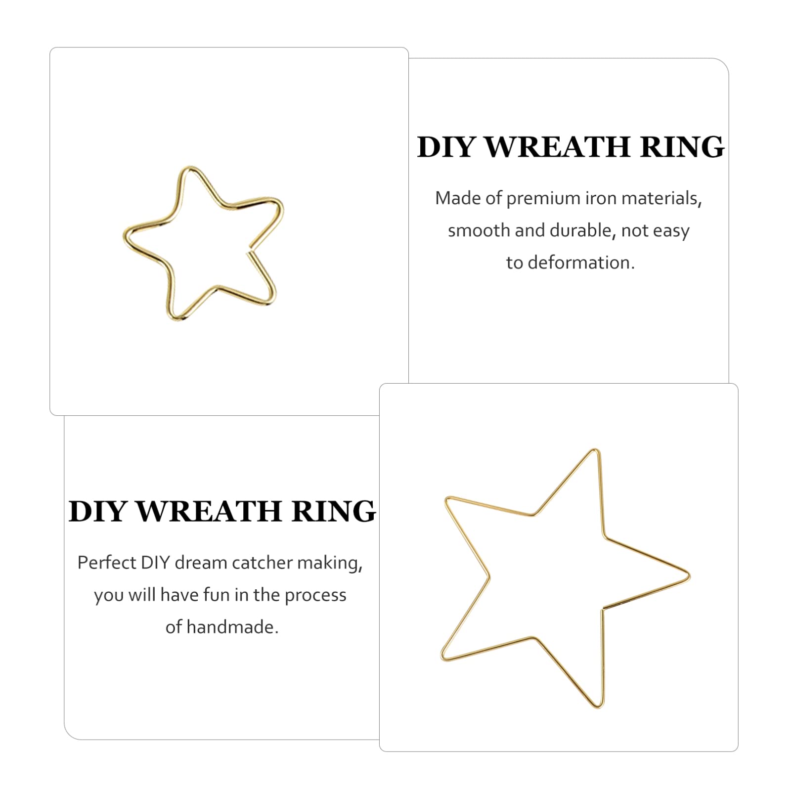 NUOBESTY 4Pcs Dream Catcher Metal Rings Star Shaped Dreamcatcher Metal Hoops Gold Macrame Ring for Crafts,Macrame,Wedding Wreath Macrame Supplies Macrame Supplies