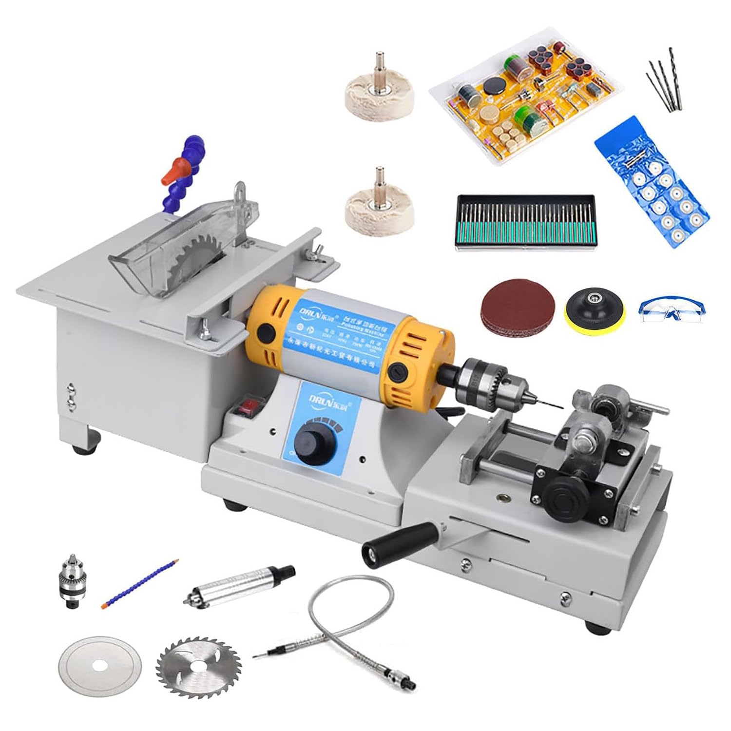Sierra lapidaria para joyería, para Cortar Rocas, minisierra de Mesa, Amoladora y pulidora, 800-10 000 RPM, con Eje Flexible para amolar, pulir y taladrar.,Machine+Polishingkit