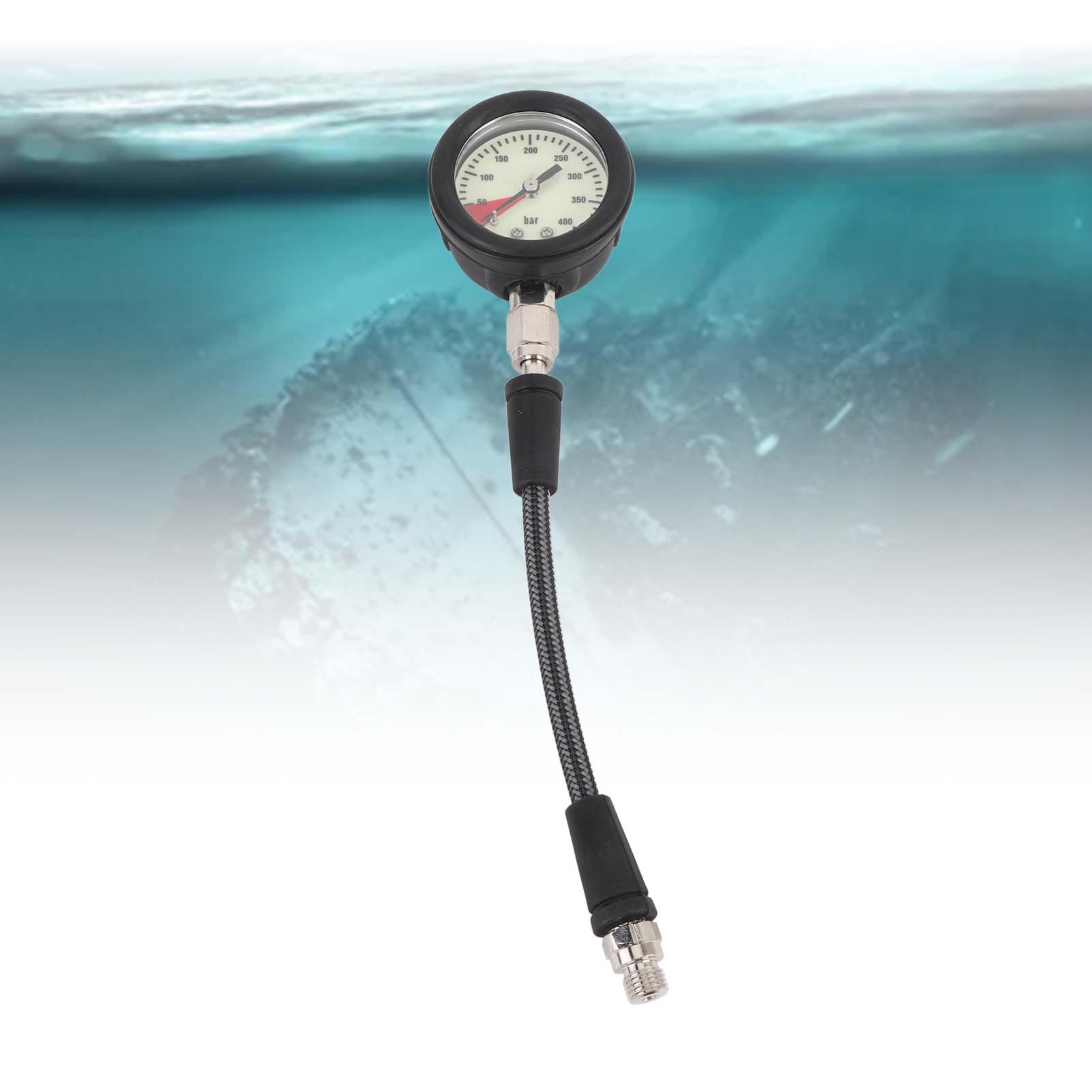 Diving Pressure Gauge, Carbon Fiber Woven Hose, Night Glow Dial - ABS, Carbon Fiber Material, for BCD Regulator (15CM)