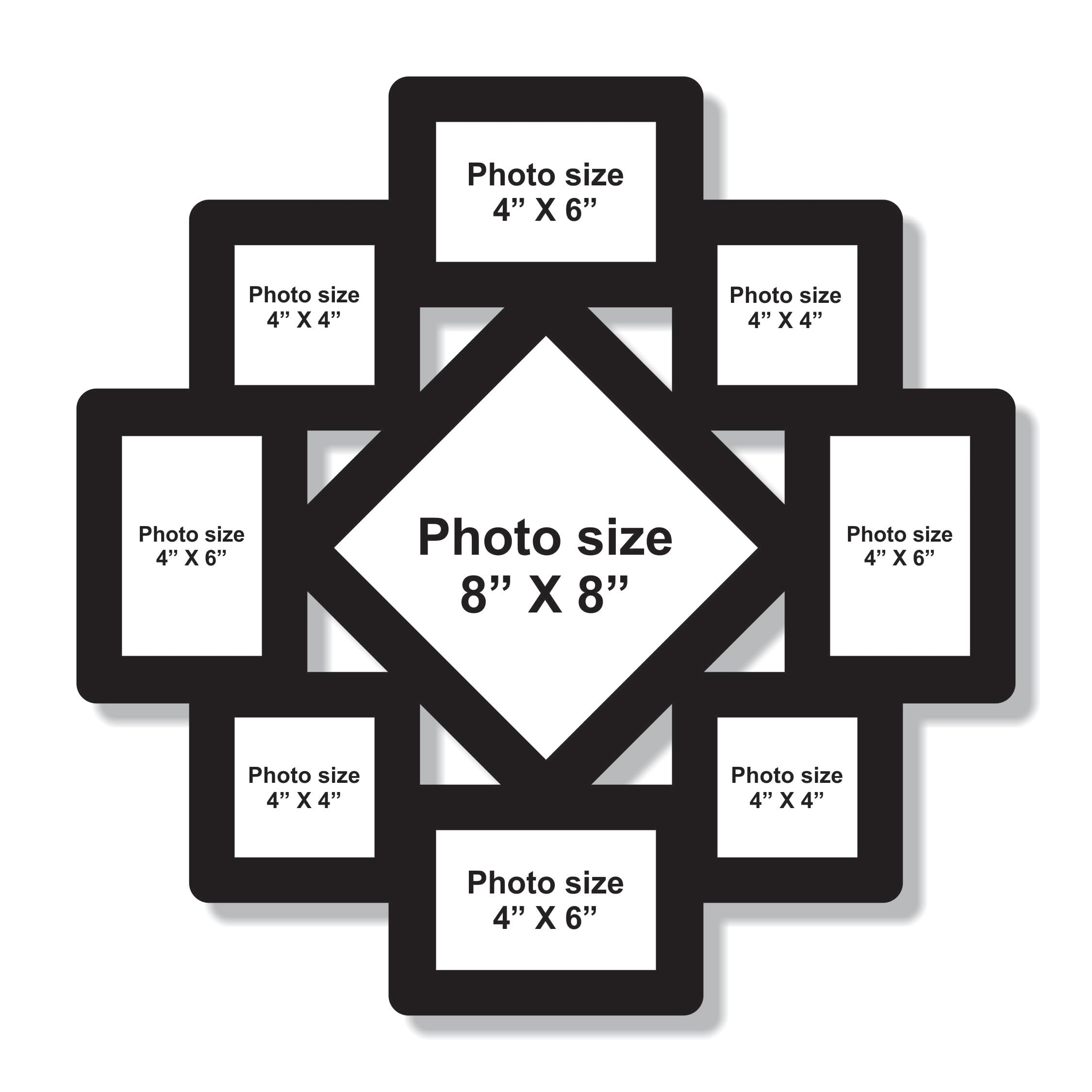 Creative Arts n Frames Big Size One Piece Joint less Wooden Multi Picture Collage Photo Frame Home Decor Items Wall Decoration for living room Gift (Photo Frame 9 Picture 8x8T and 4x6 and 4x4 Photo Size 23.5X23.5) - Image 3 thumbnail