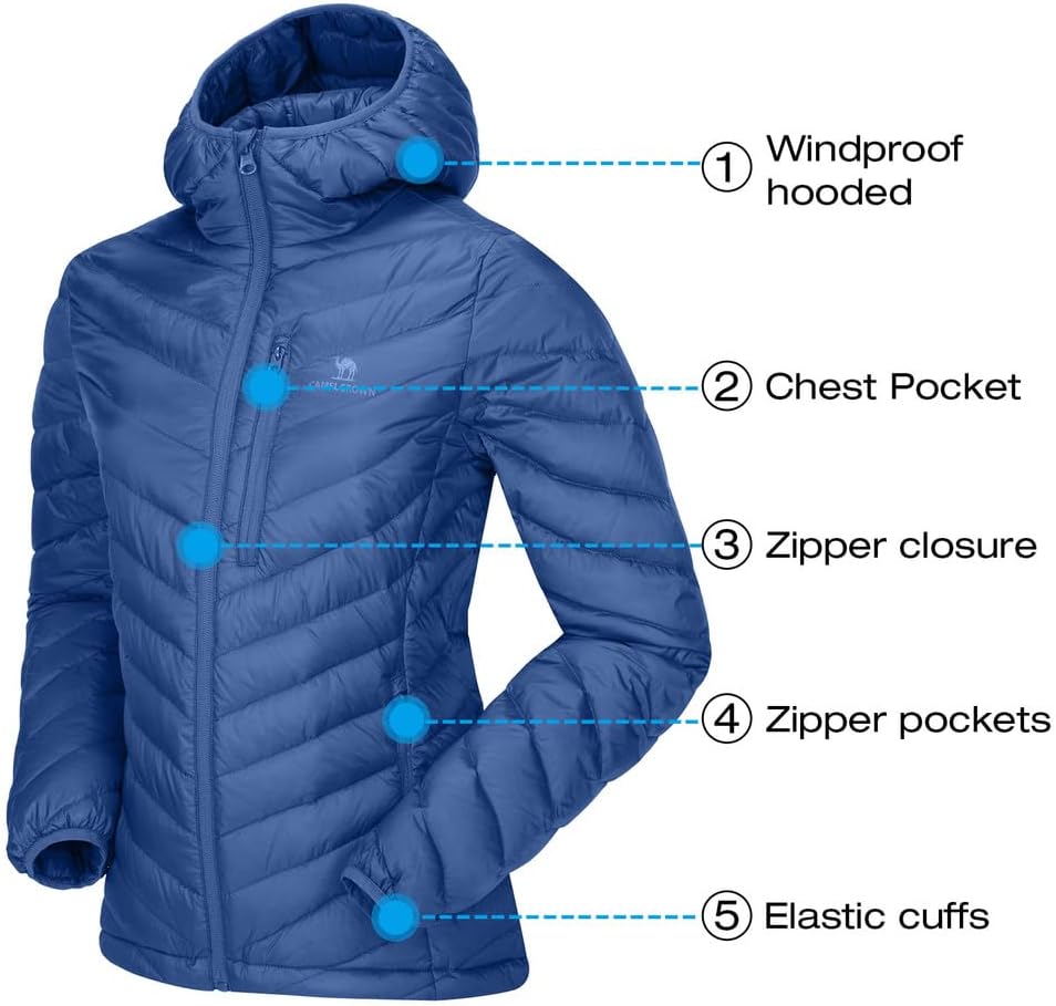 CAMEL CROWN Women's Down Jackets Lightweight Puffer Jackets Packable Quilted Winter Coat Hooded Outerwear With Chest Pocket - Image 5