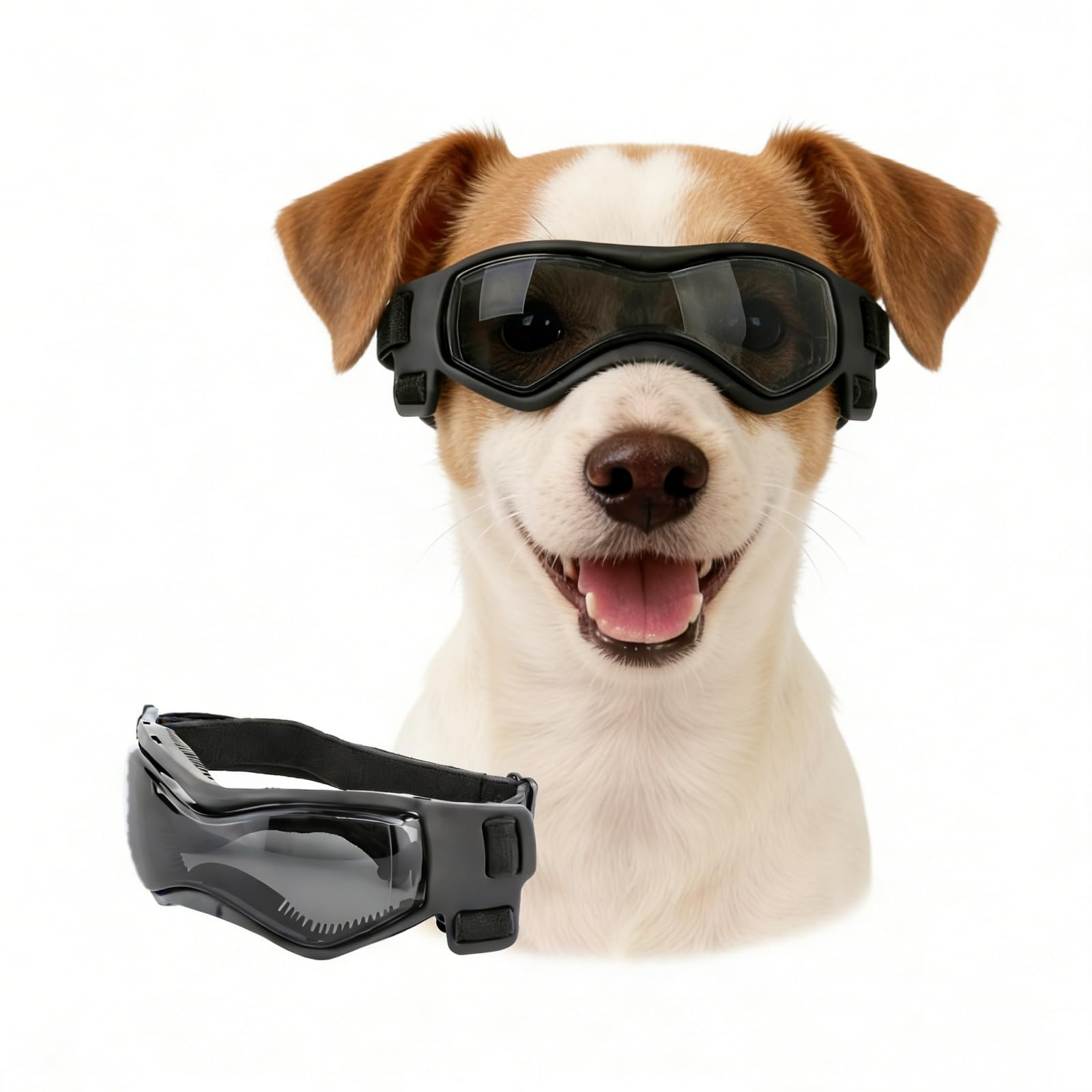 Enjoying Gogle dla psów, małe i średnie, ochrona przed promieniowaniem UV, okulary przeciwsłoneczne dla psów, wiatroszczelne, przeciwmgielne, dla zwierząt domowych, do noszenia na psie, miękka ramka,