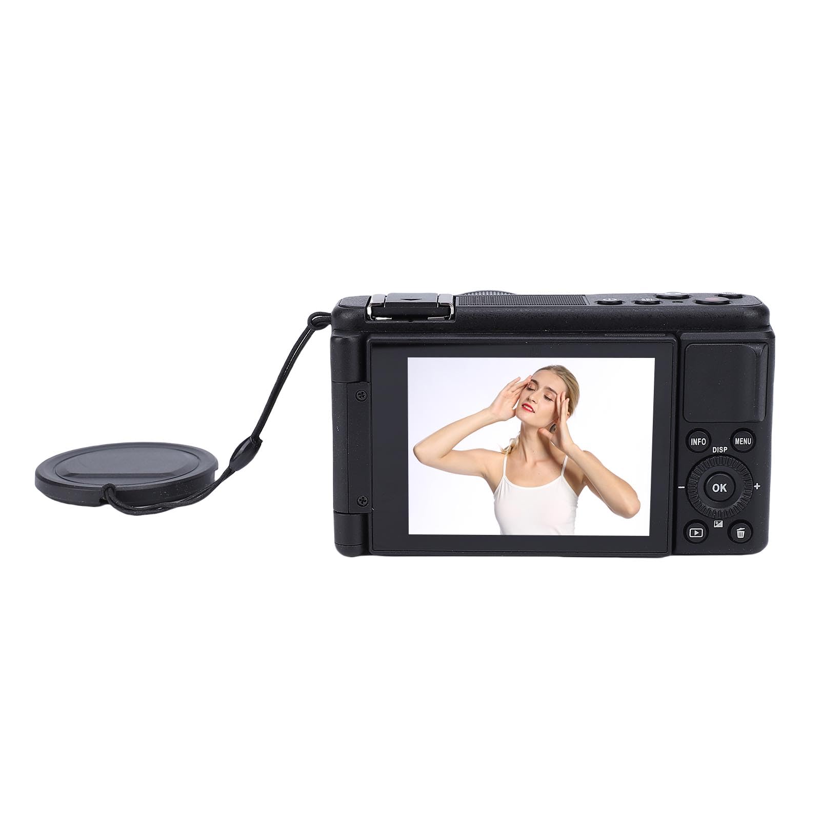 Akozon Cámara Digital Compacta de 5K con Enfoque Automático HD de 72MP y Pantalla Abatible de 180° Zoom Digital 4X Zoom óptico 3X Antivibración (Black)