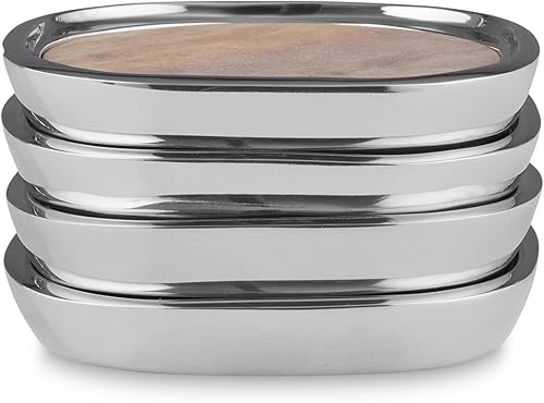 nambe Juego de 4 posavasos de piedra arenisca Posavasos de piedra para protección de mesa Hecho de piedra arenisca y aleación Nambe Naturalmente