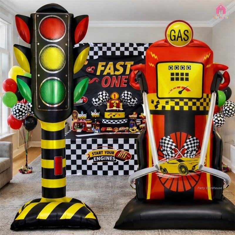 Image of Party Warehouse Racing Theme XXL Self Standing Foil Balloons |Traffic Signal & Gas Pump foil Balloons for Kids Birthday,Car /Race Theme Party & Motorsport Event|Race Decoration set(Pack of 2) 4ft