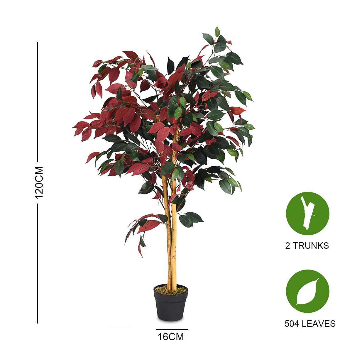 Ficus Artificiel GIANTEX 120cm - Arbre Décoratif 540 Feuilles Tronc Naturel