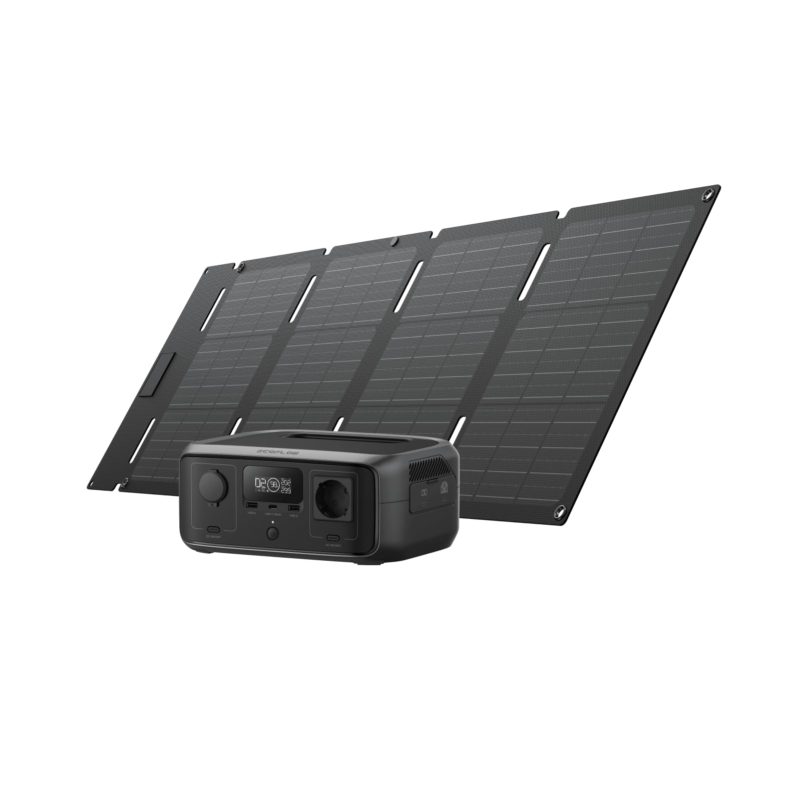 ECOFLOW RIVER 3 Portable Power Station with 45W solar panel, 245Wh LFP battery, up to 600W output, <20ms UPS, the product is unused, only part of the packaging is defective | Renewed