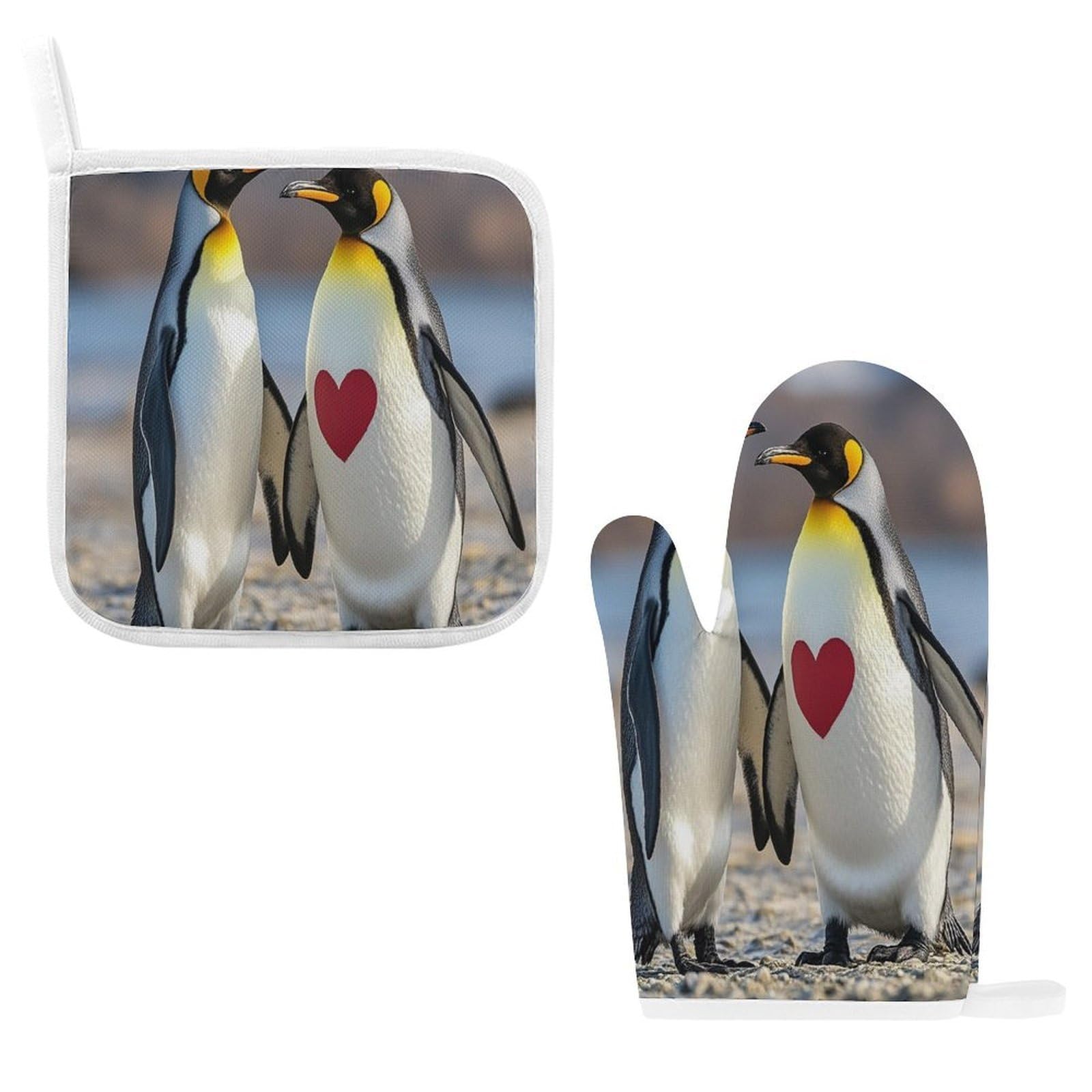 Fodpand Style Penguin With Heart Oven Mitts And Pot Holders Sets