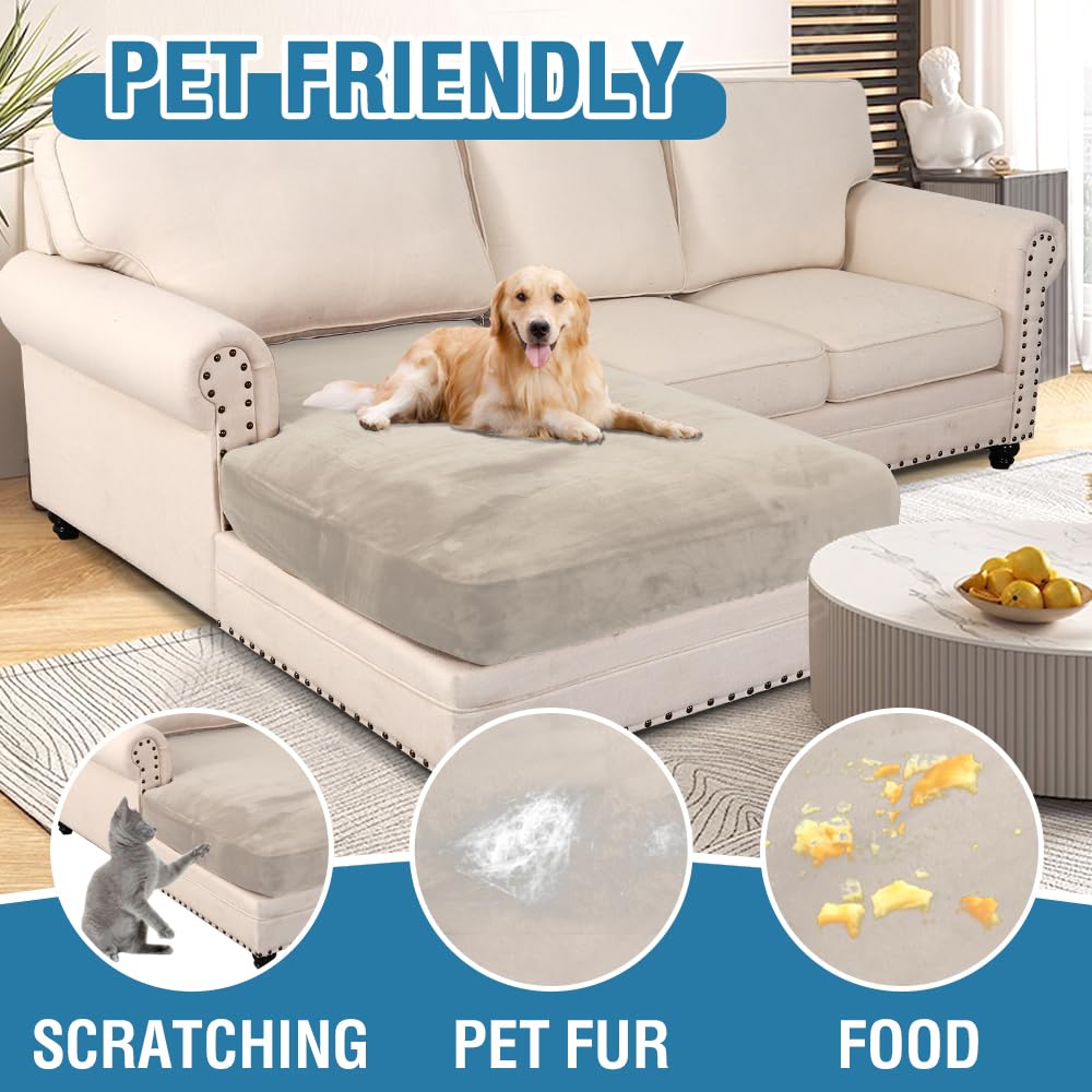 BellaHills Velvet Stretch Sofa Seat Cushion Covers Chaise Cover Furniture Protector for Chaise Sofa with Elastic Bottom (Chaise - Image 3